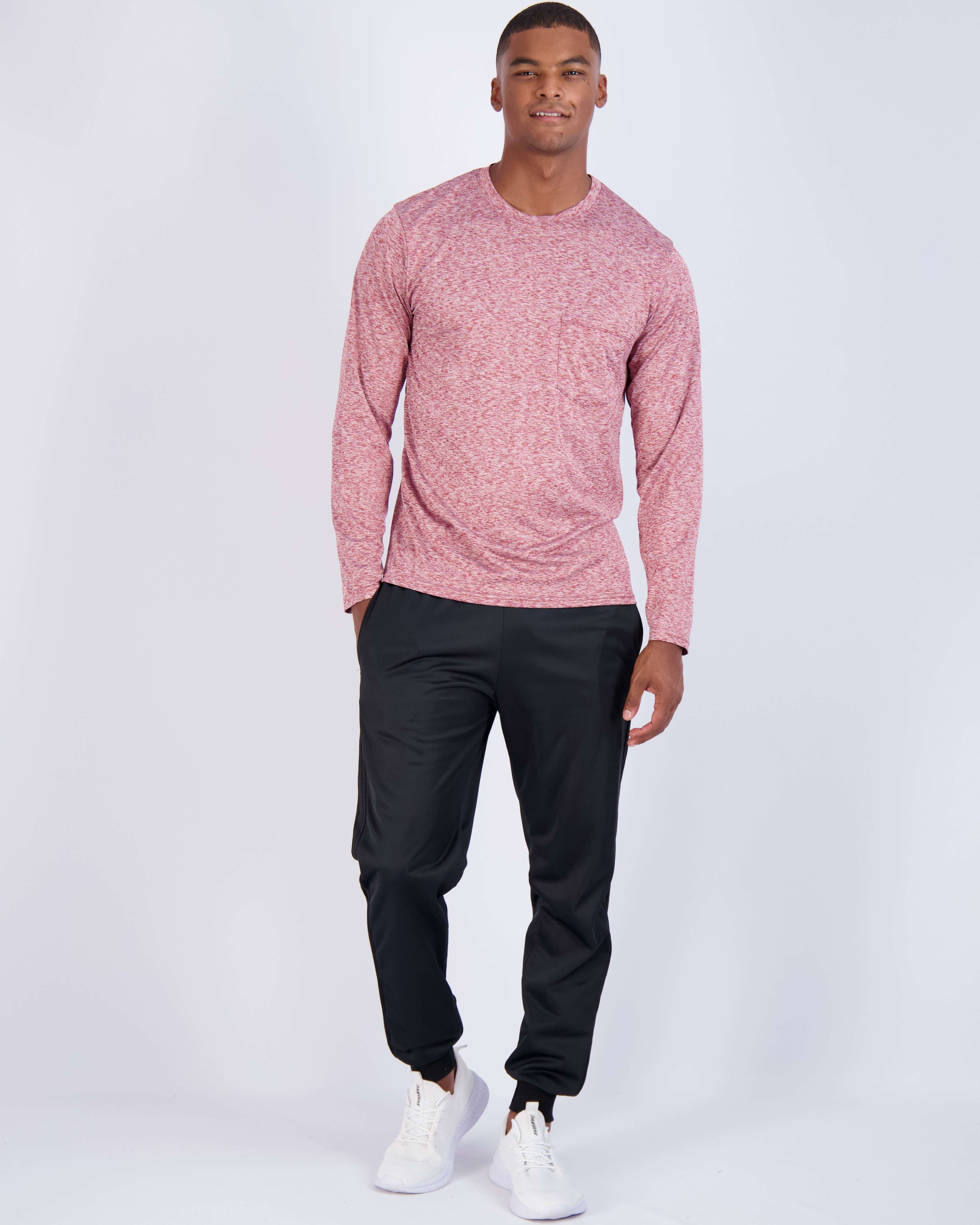 4 Pack: Mens Dry-Fit Long Sleeve Pocket Crew T-Shirt