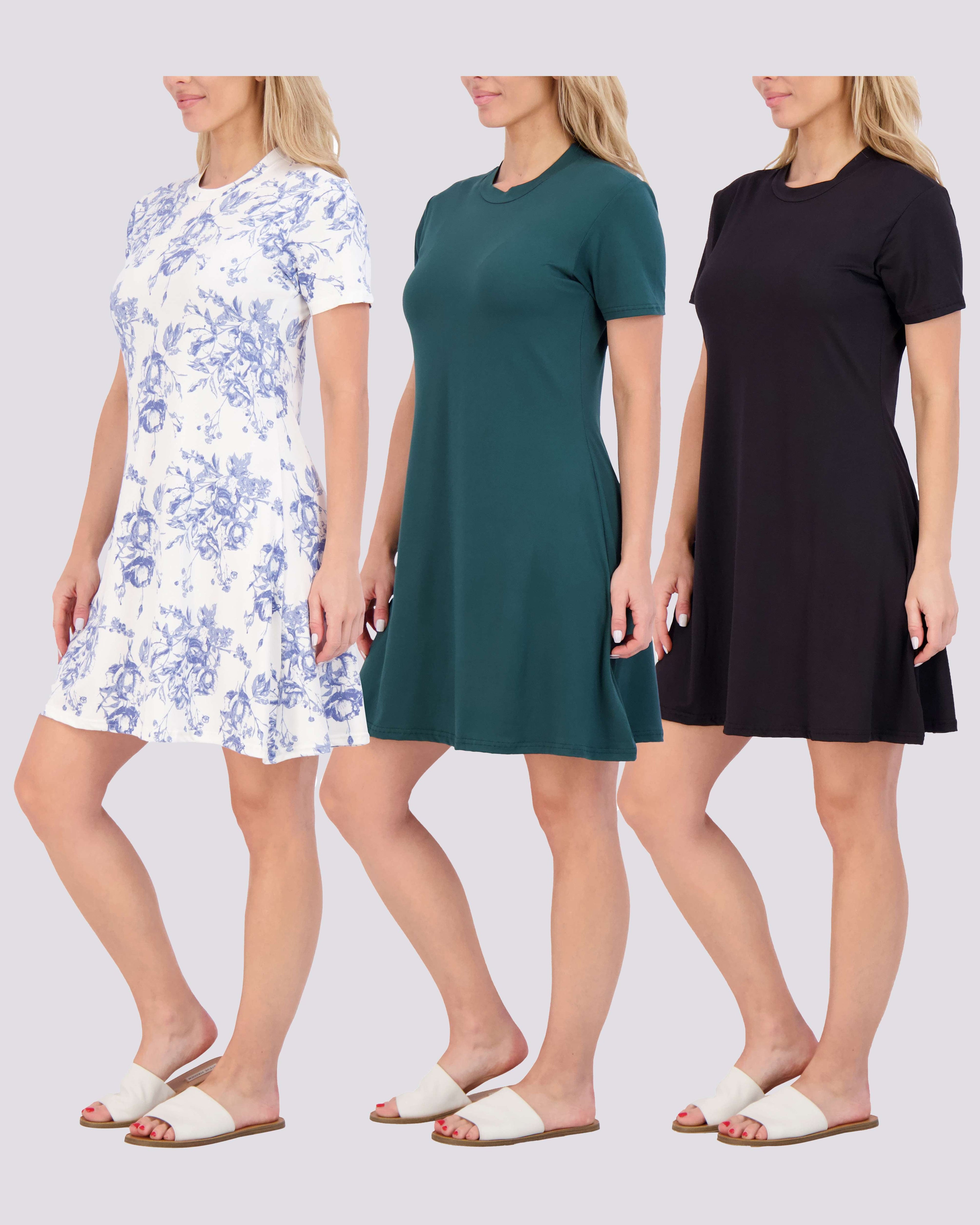 3 Pack: Women's Soft Lounge Swing Casual T-Shirt Dress (Available in Plus Size)