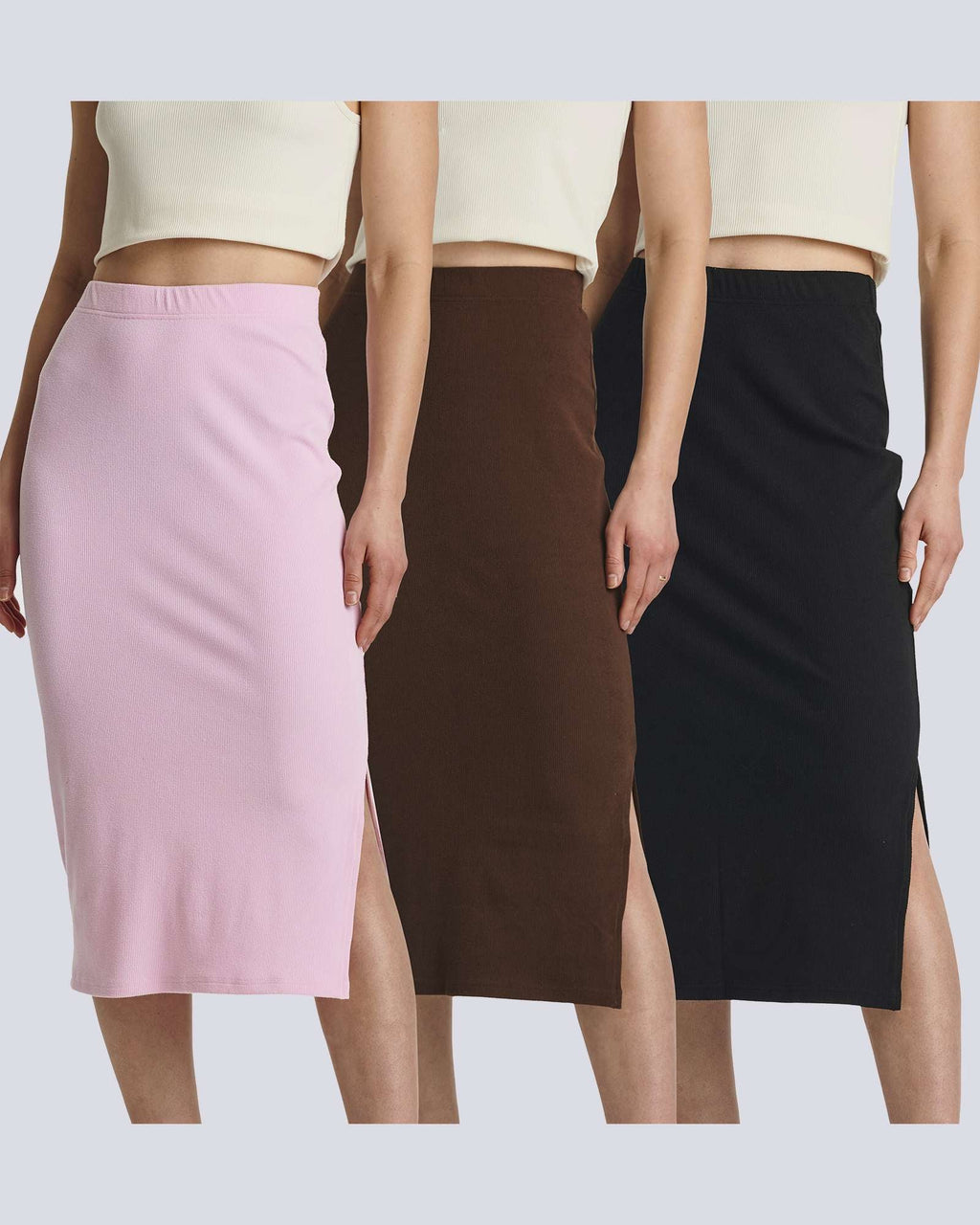 3 Pack: Women's Midi Ribbed Knit Skirt