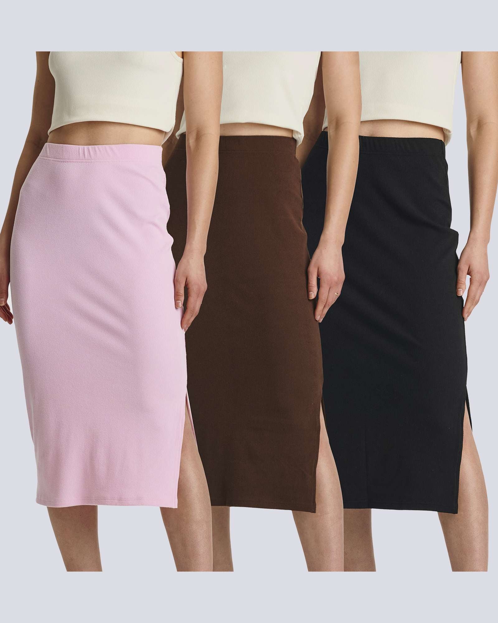 3 Pack: Women's Midi Ribbed Knit Skirt