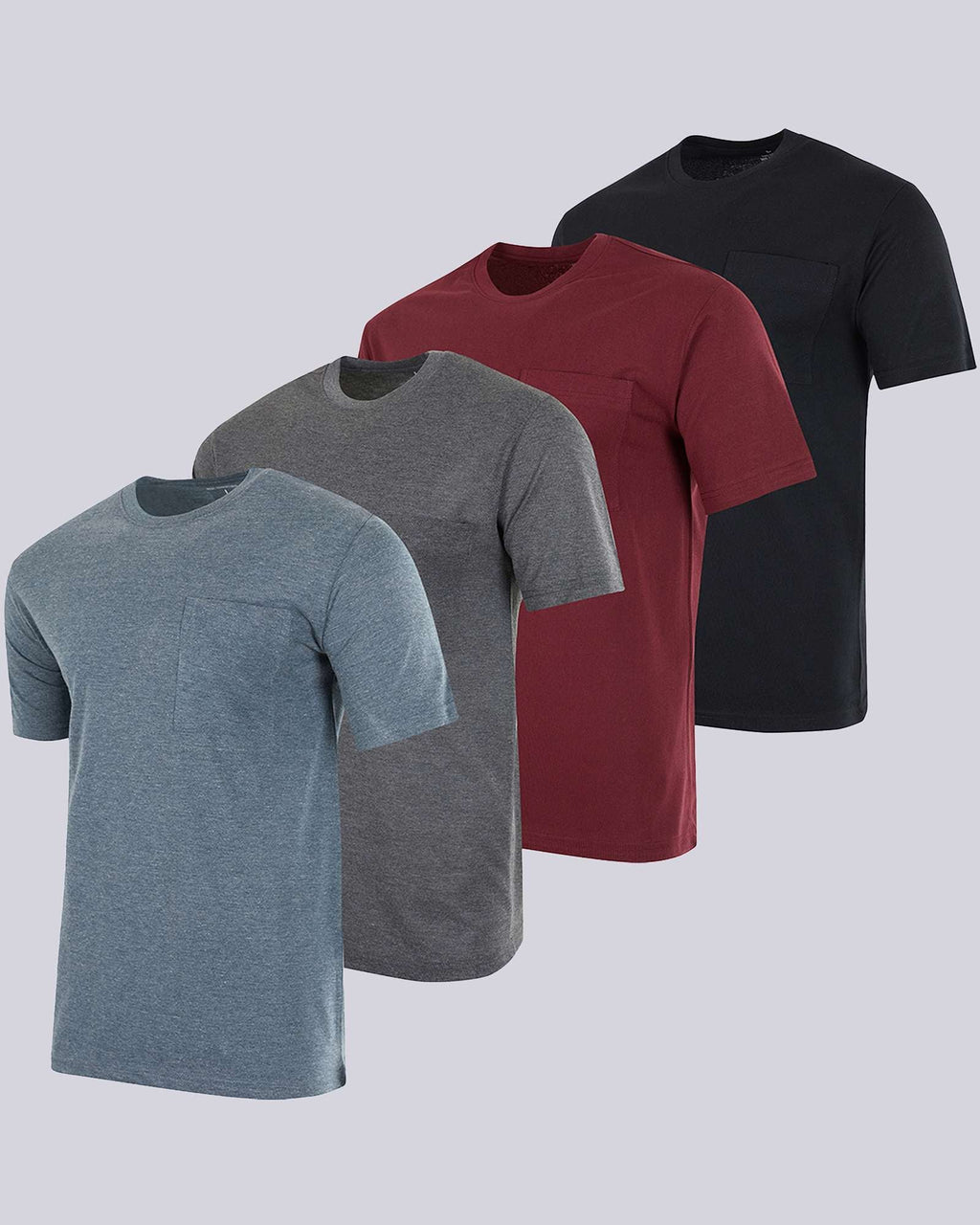 4 Pack: Mens Cotton Short Sleeve Crew Neck Pocket T-Shirt