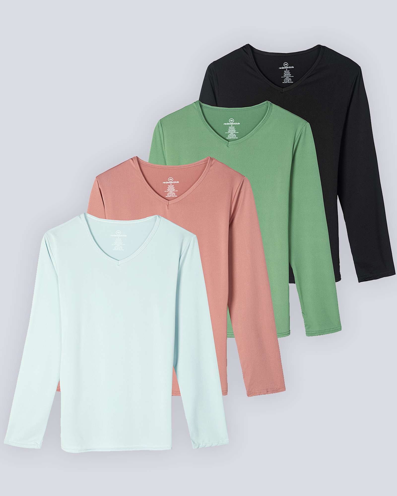 4 Pack: Women's Dry-Fit Long-Sleeve V-Neck Athletic Workout Shirt (Available in Plus Size)