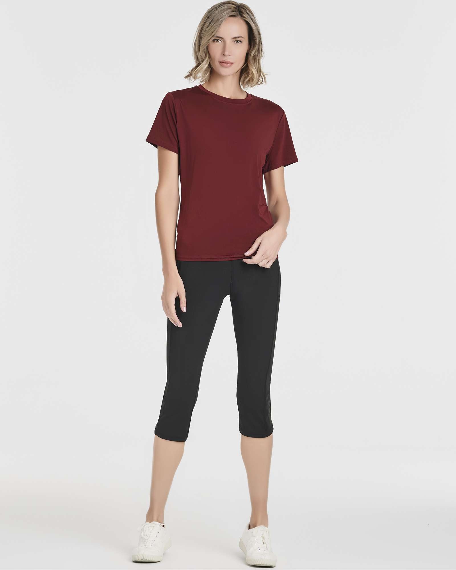 5 Pack: Women's Short Sleeve Open Back Tie Back Dry-Fit T-Shirt