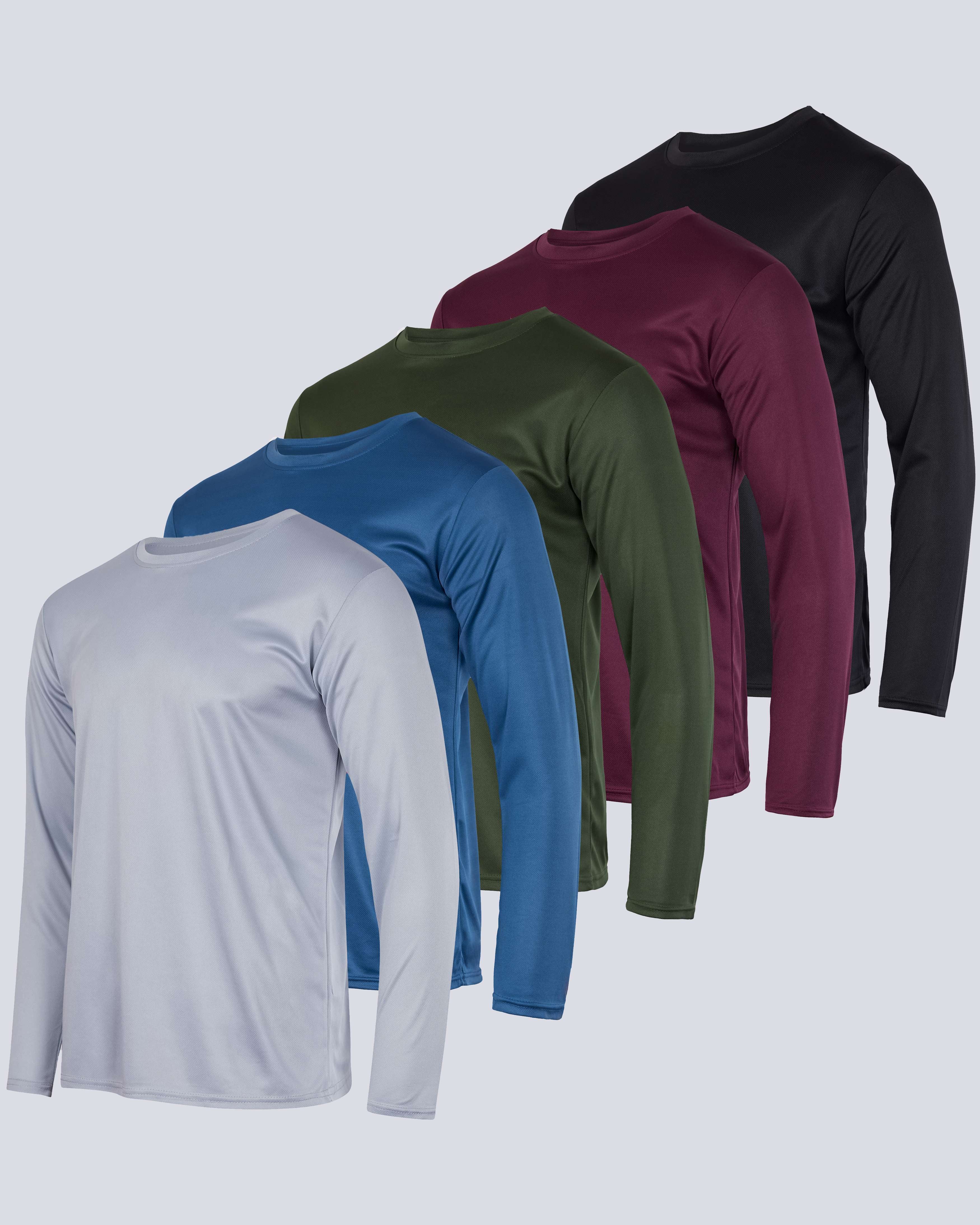 5 Pack: Men's Mesh Quick Dry Athletic Long Sleeve T-Shirt  UPF SPF UV Sun (Available in Big & Tall)
