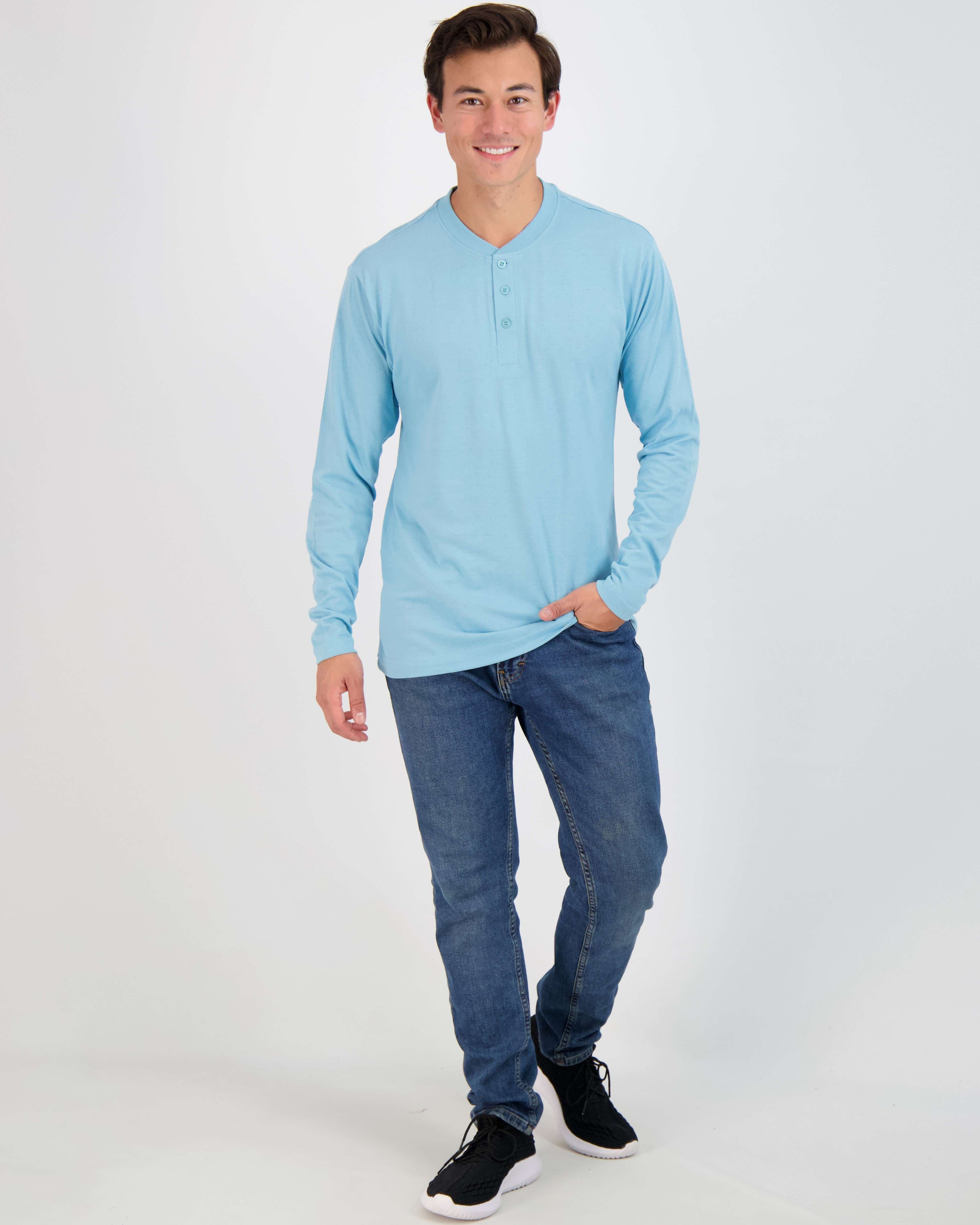 3 Pack: Mens Long Sleeve Cotton Henley T-Shirt