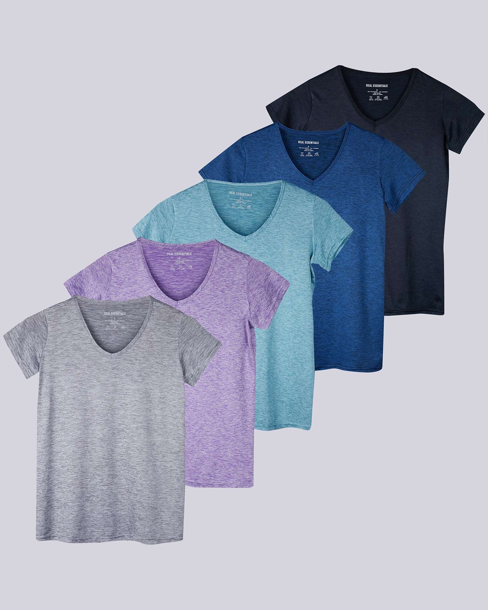 5 Pack: Womens Short Sleeve Dry-Fit V-Neck T-Shirt
