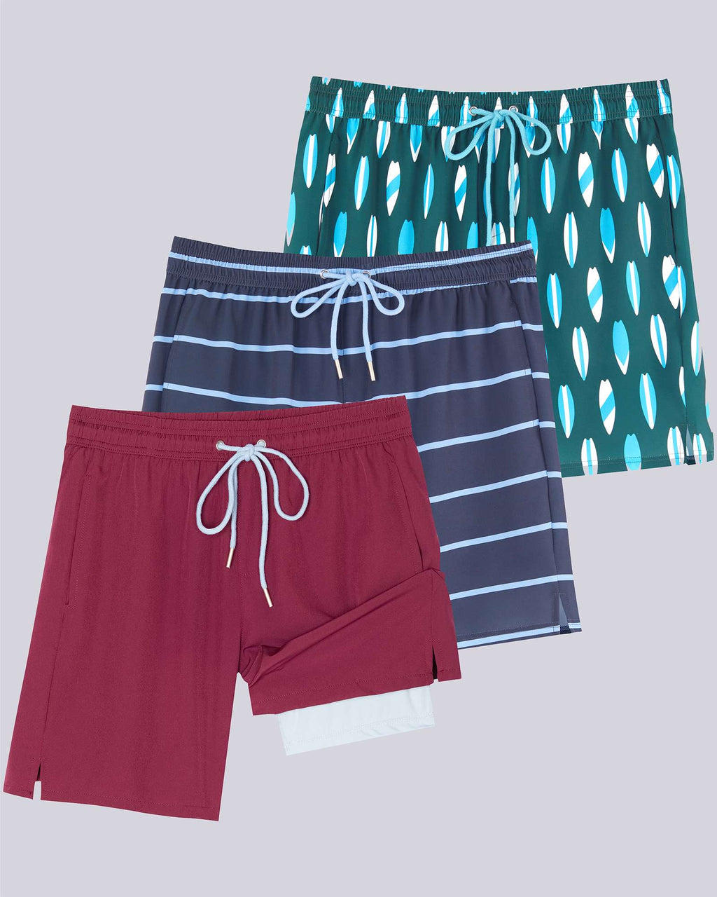 3 Pack: Men's 7" 2-in-1 Swim Trunks with Compression Liner