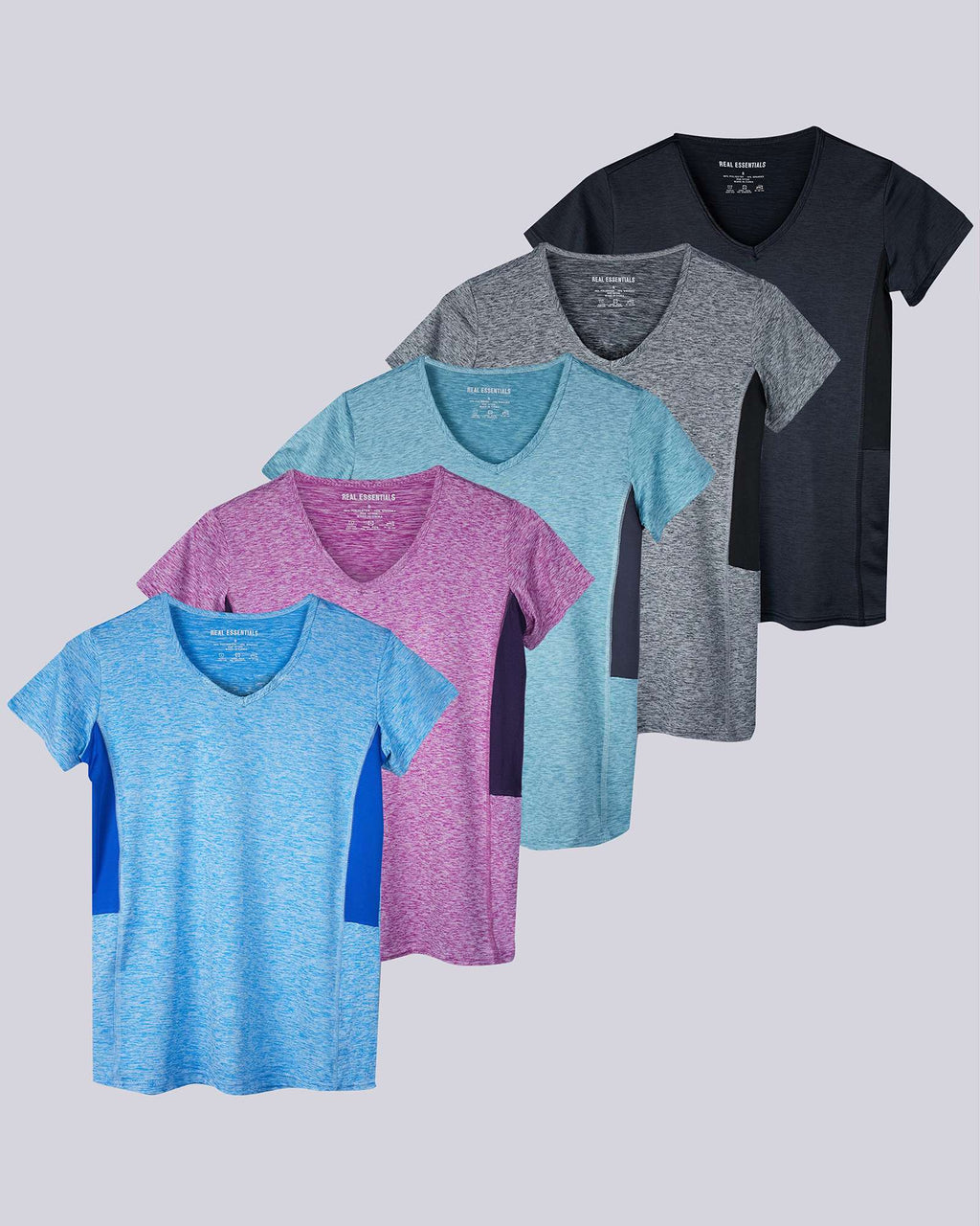 5 Pack: Womens Short Sleeve Dry-Fit V-Neck T-Shirt