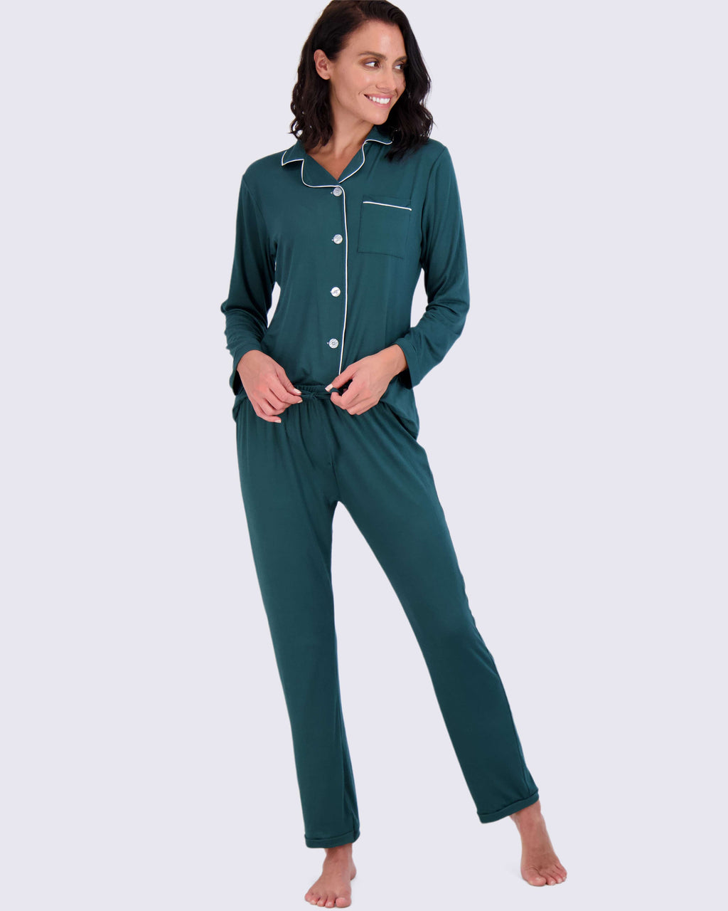 4 Piece: Women’s Long Sleeve Button Down Pajama Set