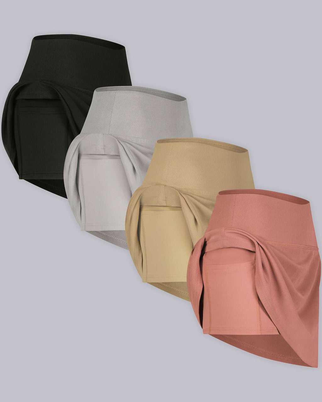 4 Pack: Women's Ribbed Active Skort with Pockets