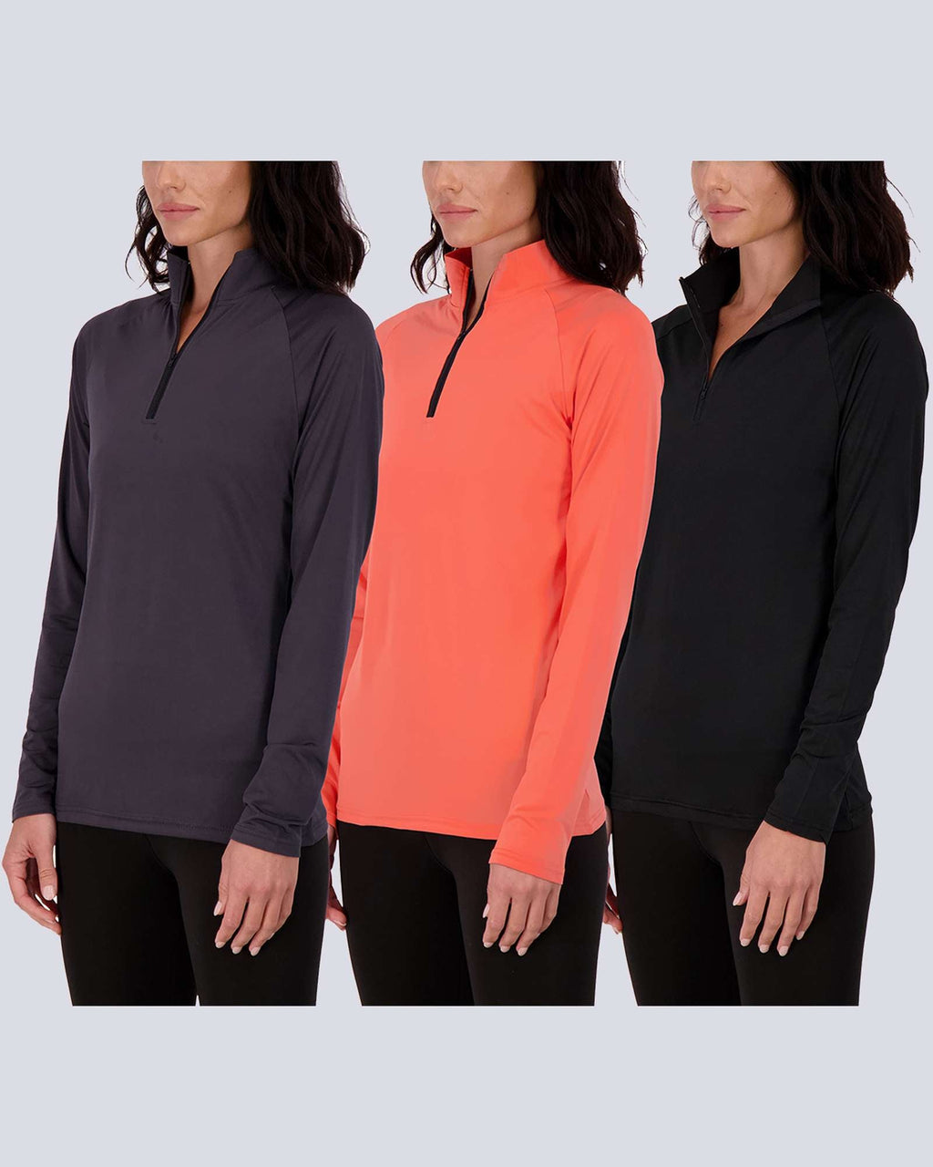 3 Pack: Womens Dry-Fit Active Long Sleeve Quarter Zip