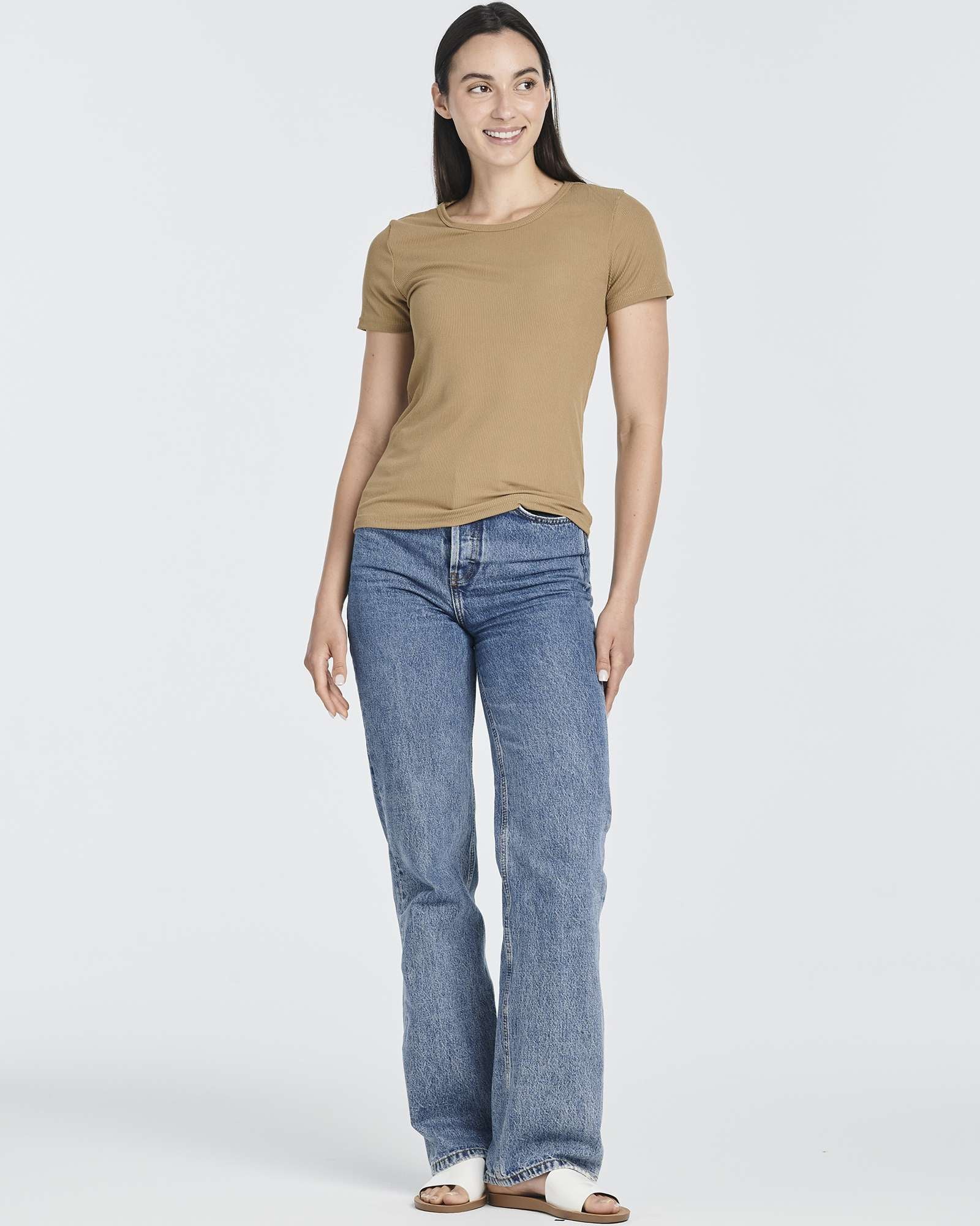 4 Pack: Women's Ribbed Knit Short Sleeve T-Shirt (Available in Plus)