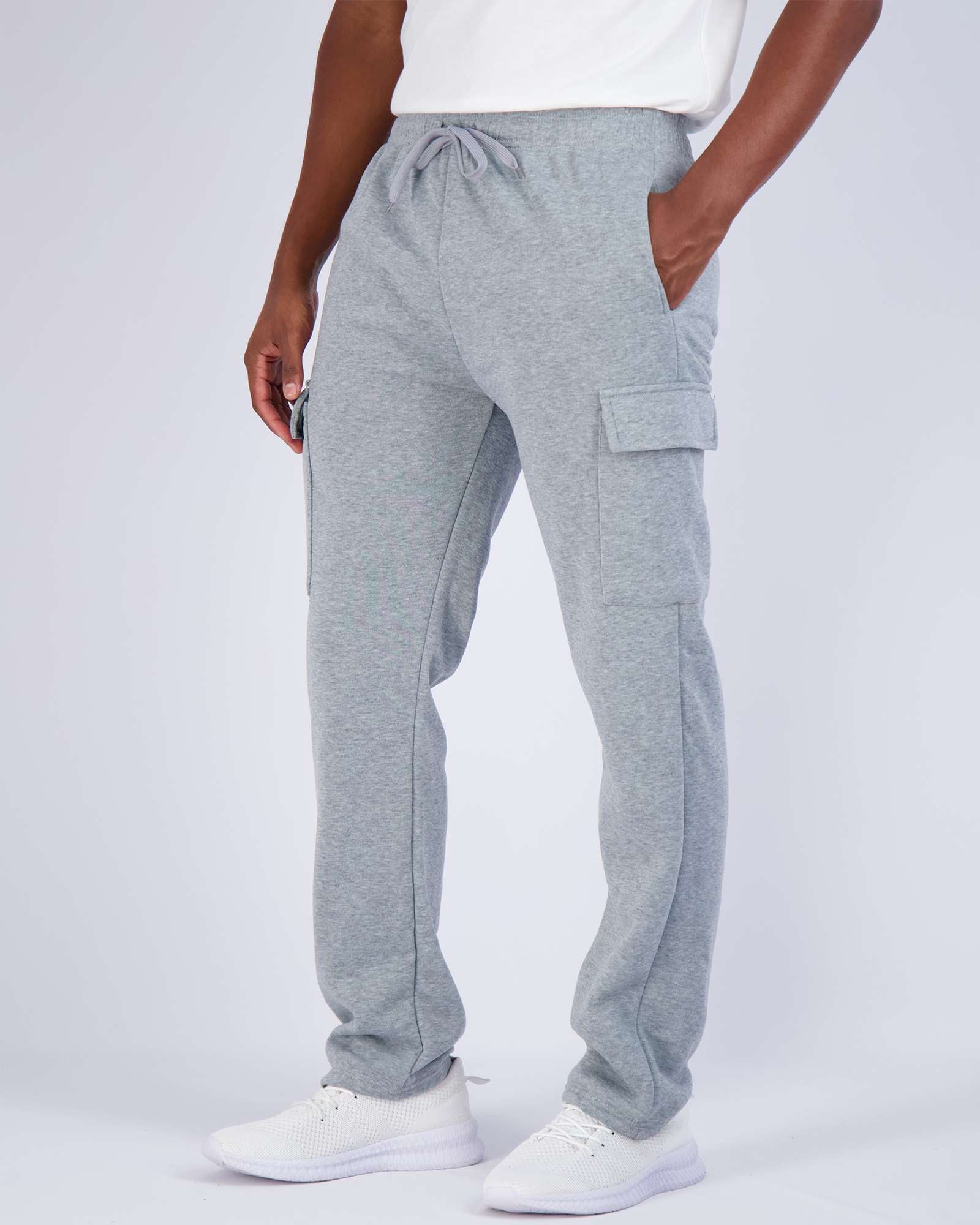 3 Pack: Mens Fleece Cargo Open Bottom Sweatpants