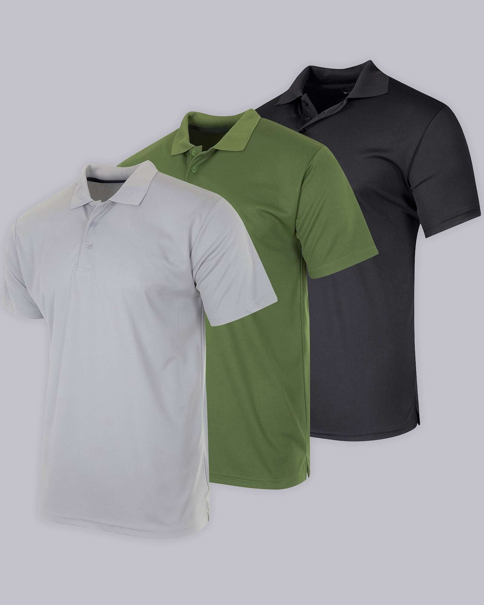 3 Pack: Mens Quick-Dry Short Sleeve Performance Polo Shirt