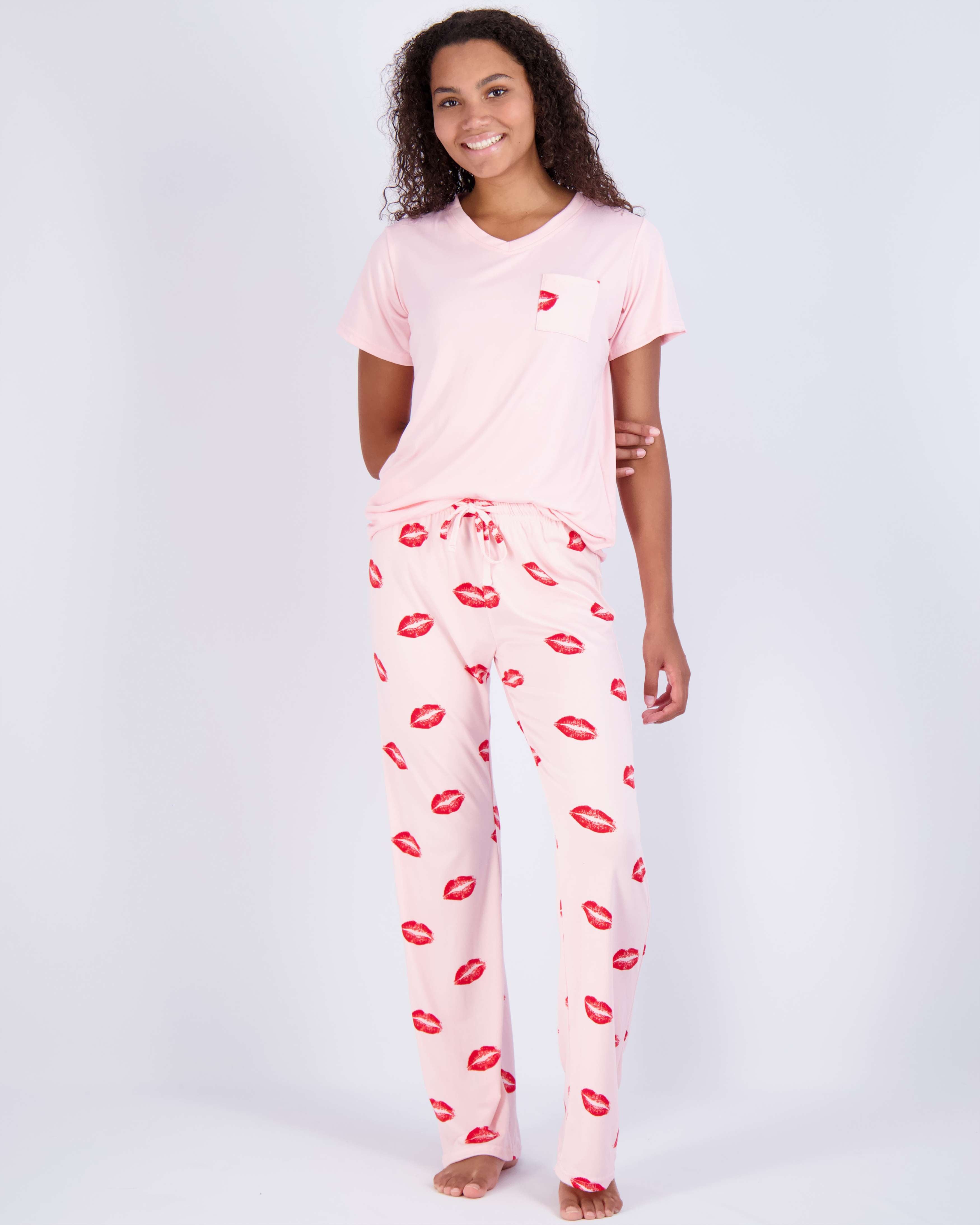 2 Pack: Womens Pajama Set Super-Soft Short Sleeve V-Neck Top with Pants (Available in Plus Size)