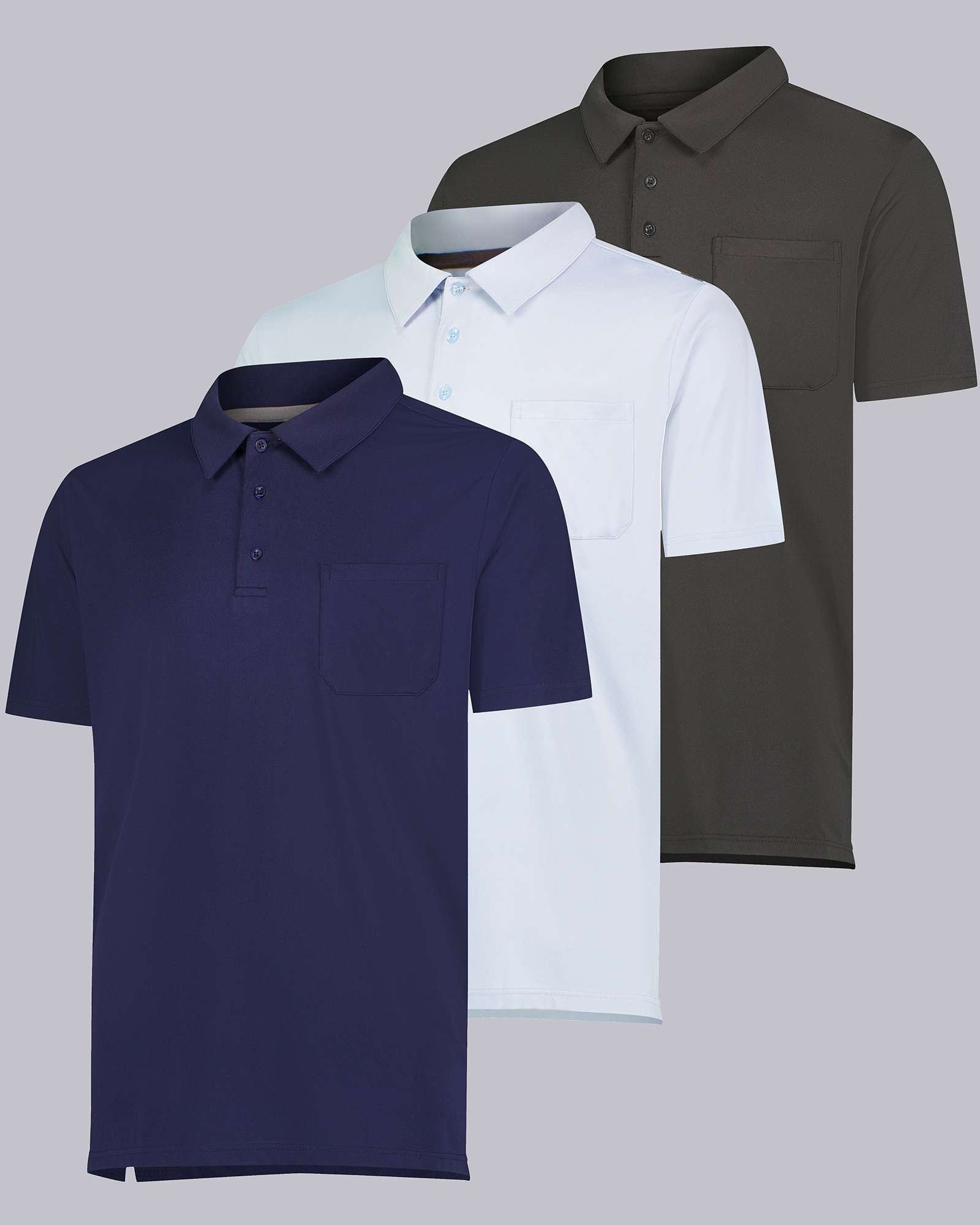 3 Pack: Men's Short Sleeve Pocket Polo Shirt (Available in Big & Tall)