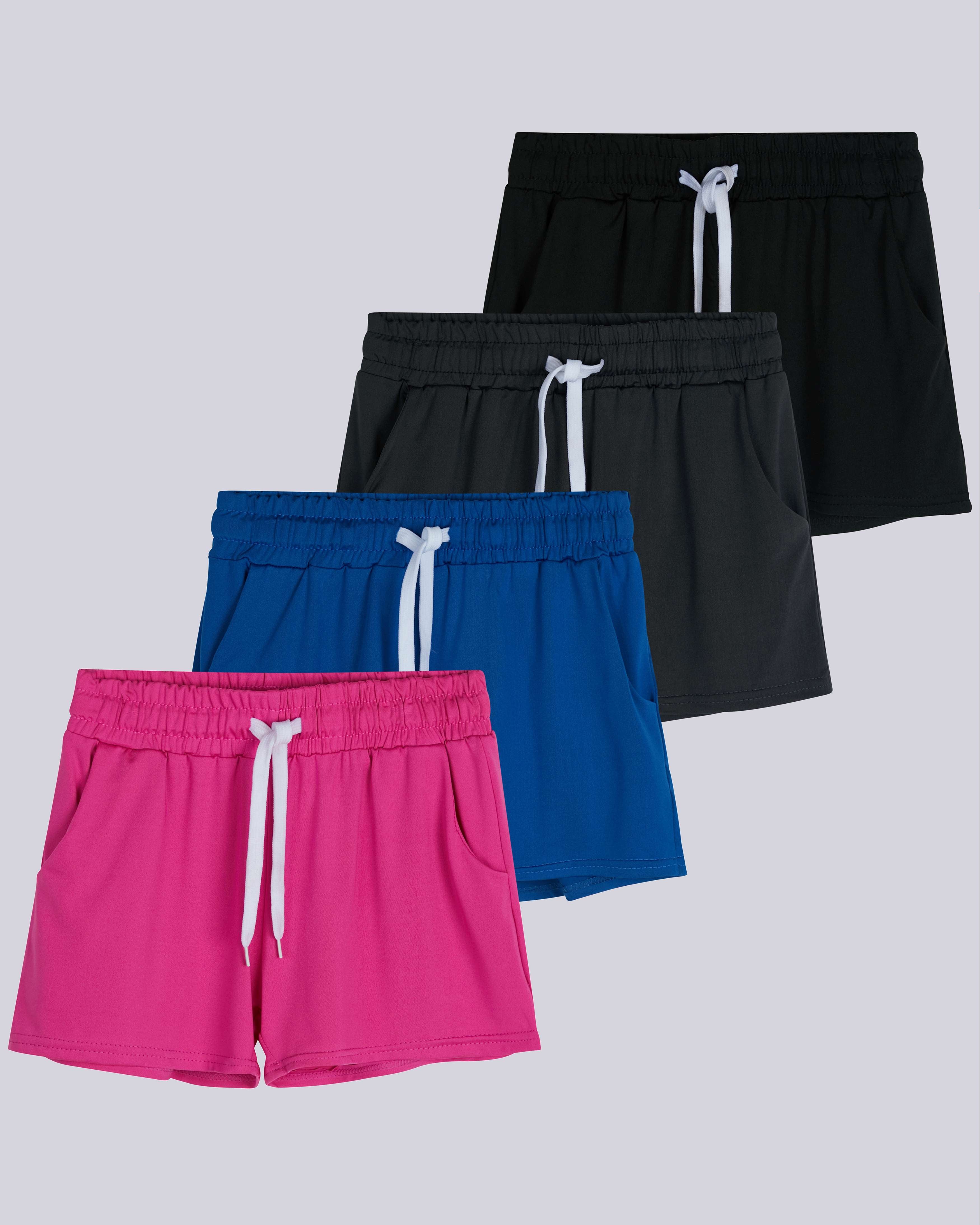 4 Pack: Girls Dry-Fit Active Shorts