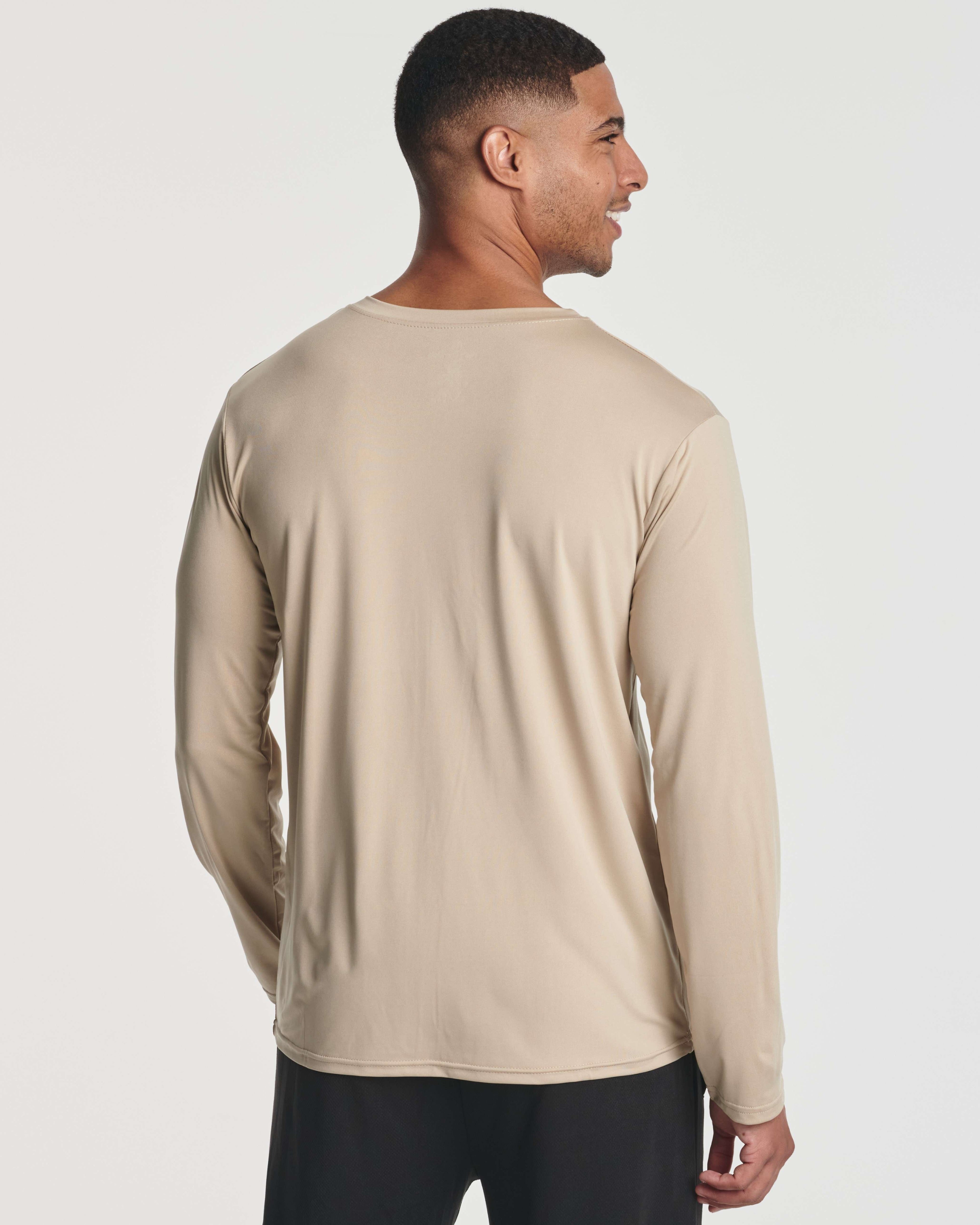 4 Pack: Mens Dry-Fit Long Sleeve Pocket Crew T-Shirt
