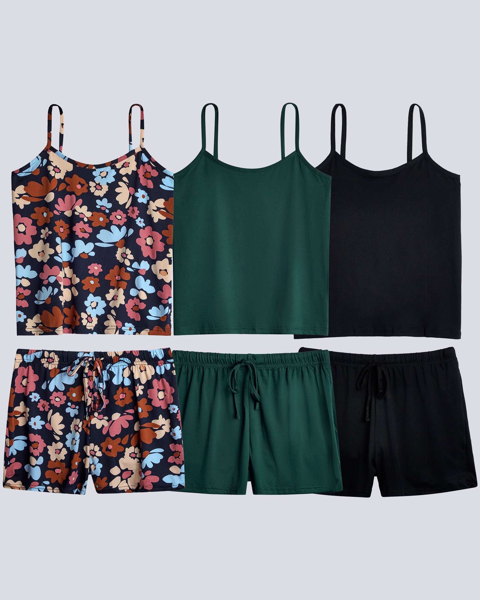 3 Pack: Women's Cami Top and Pajama Set (Available in Plus Size)