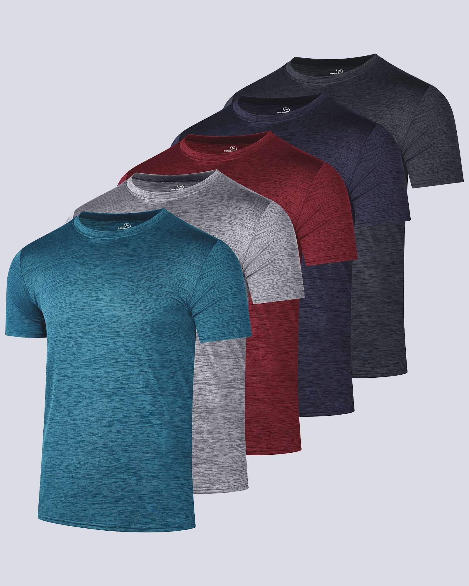 5 Pack: Mens Dry-Fit Active Crew Neck T-Shirt