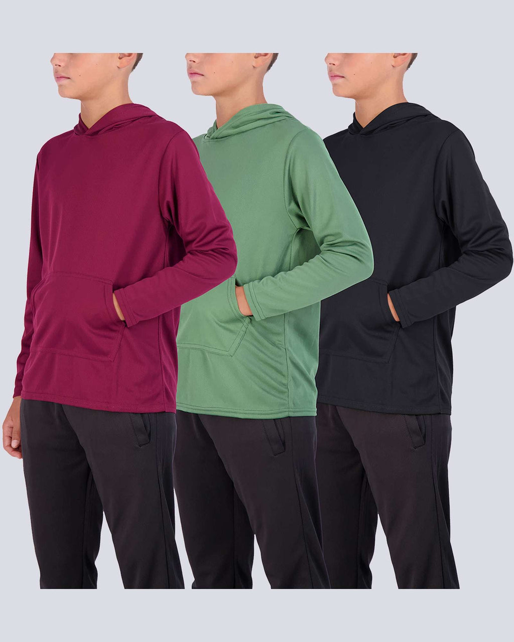3 Pack: Boys Mesh Long Sleeve Pullover Hoodie Active Sweatshirt
