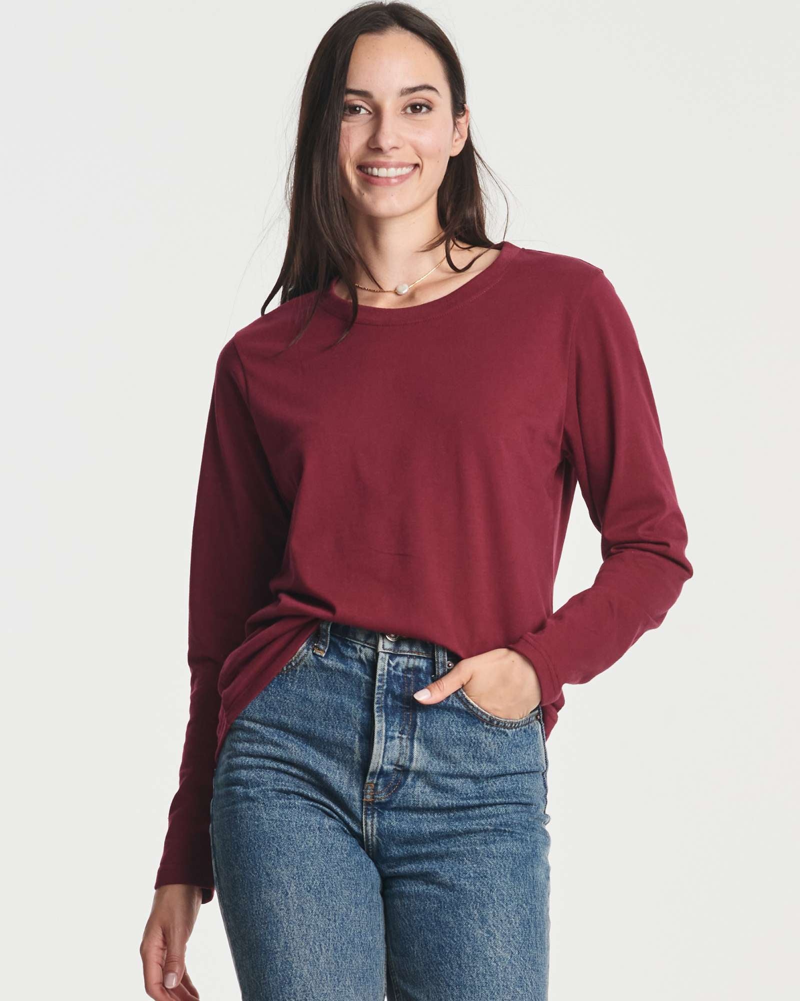 4 Pack: Women's Cotton Classic-Fit Long-Sleeve Crewneck T-Shirt (Available in Plus Size)
