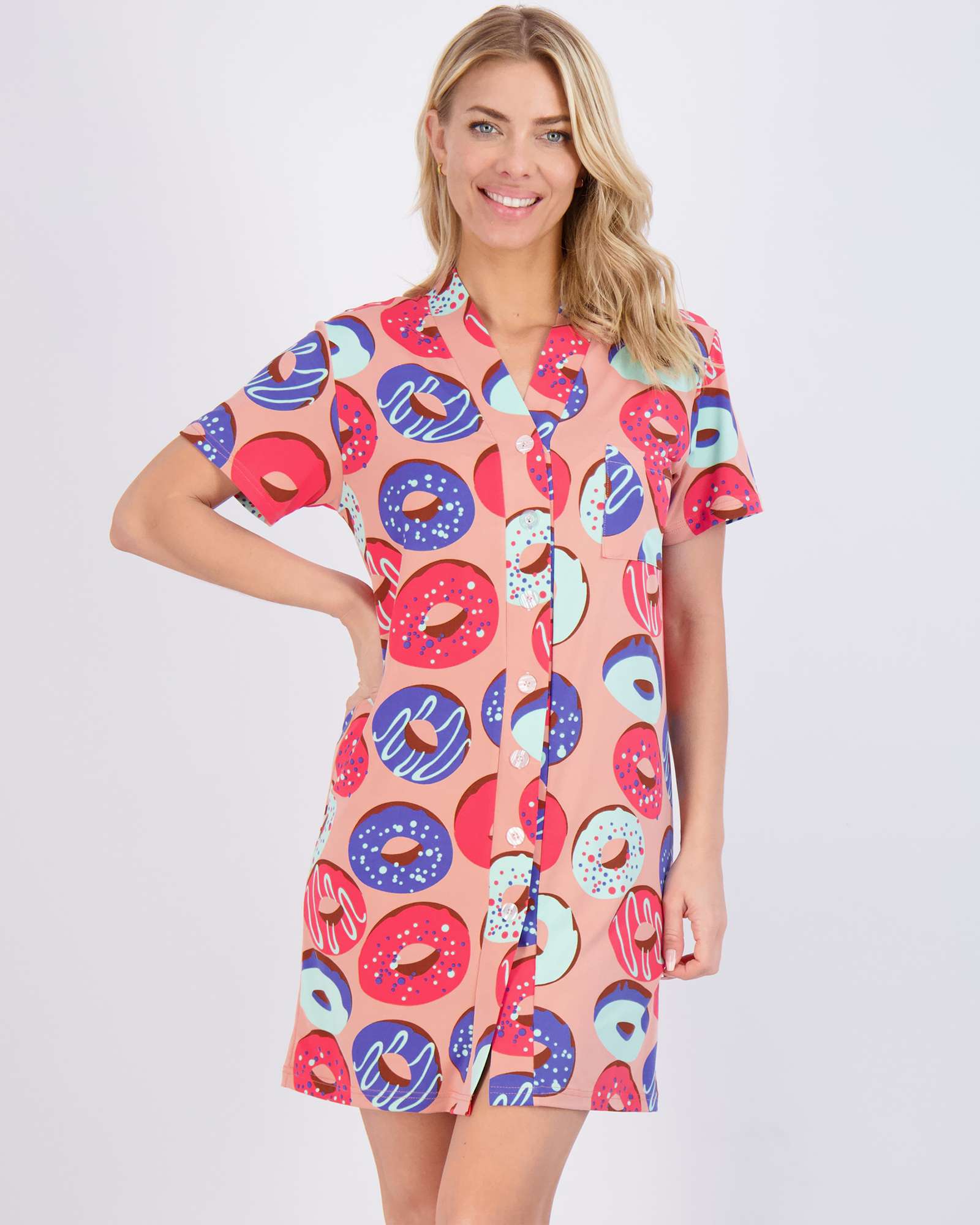 3 Pack: Women's Short Sleeve Button-Down Nightshirt