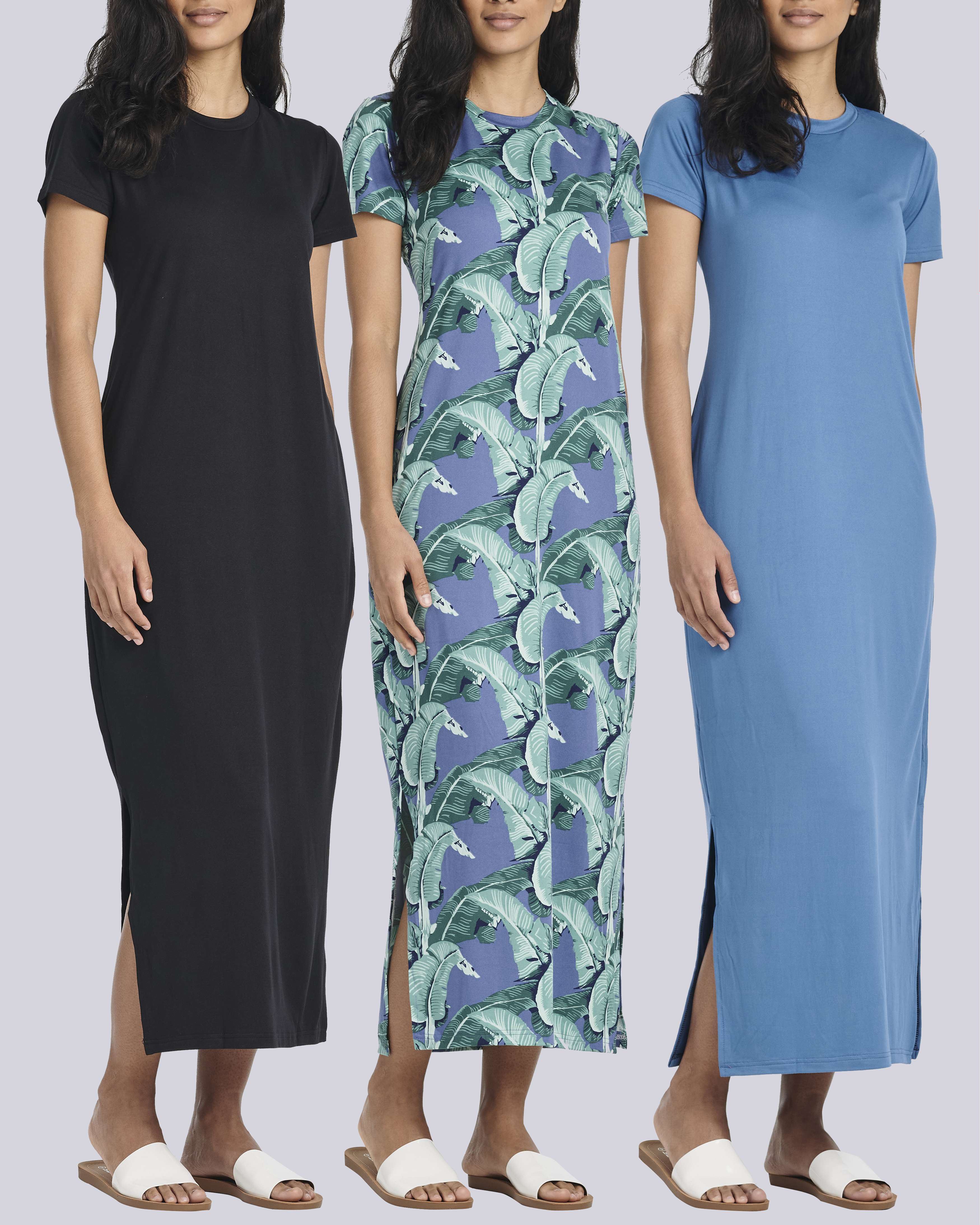 3 Pack: Women’s Casual Short Sleeve Maxi T-Shirt Dress (Available In Plus Size)