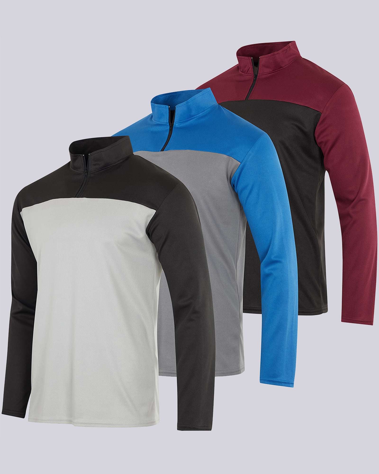 3 Pack: Mens Mesh Active Quarter Zip Pullover