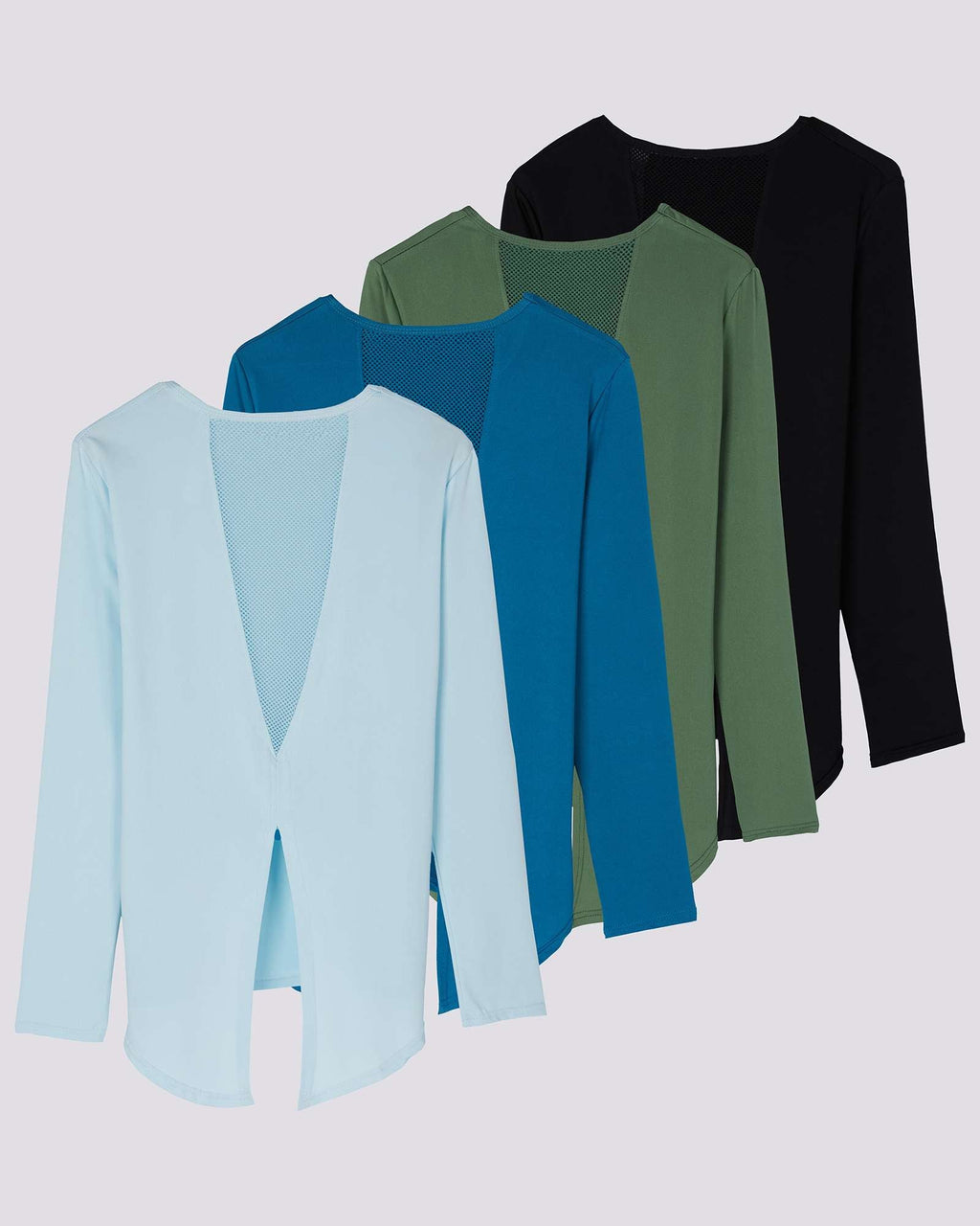 4 Pack: Women's Long-Sleeve Mesh Insert Tie Back Shirt (Available in Plus Size)
