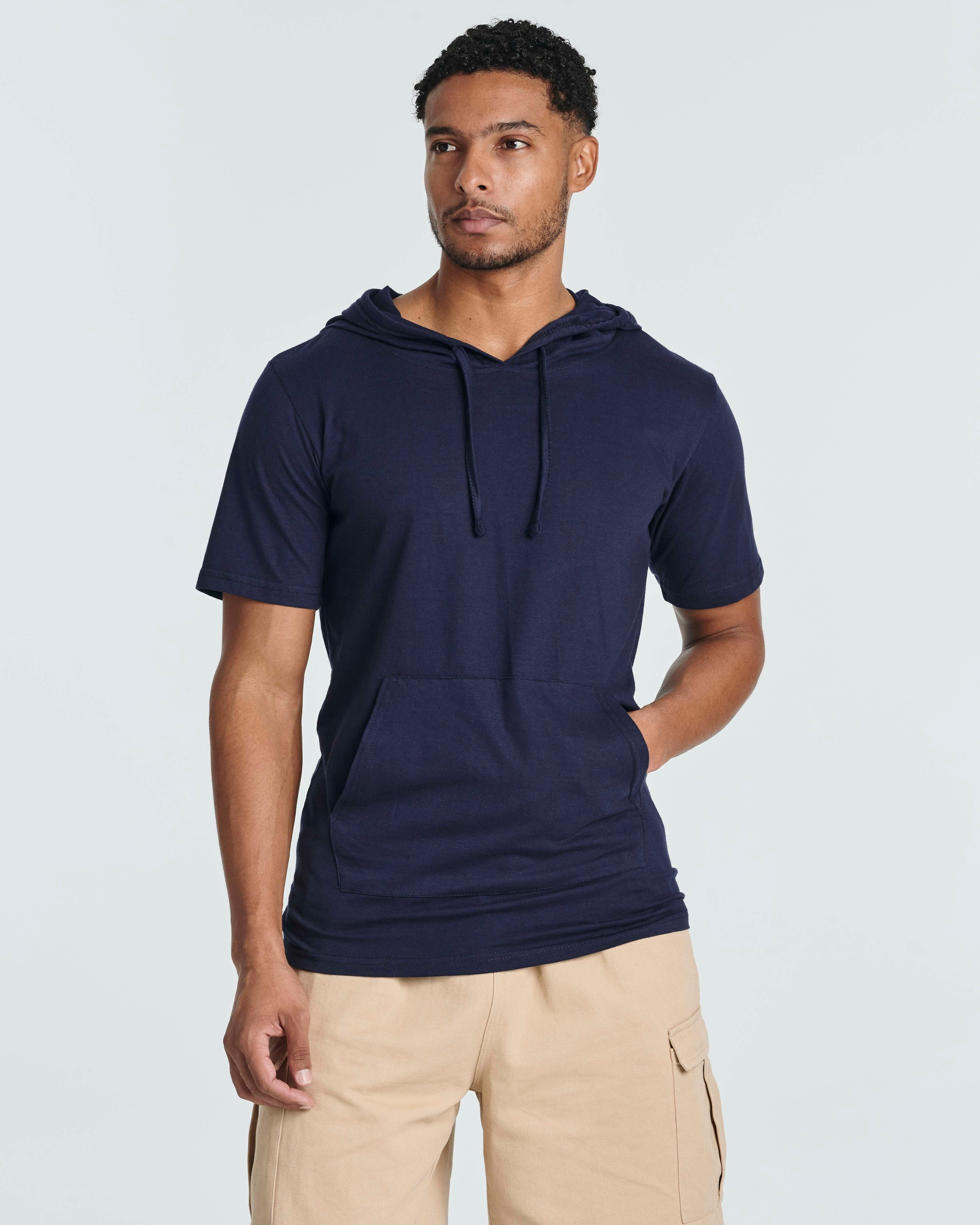 Men's Cotton Short-Sleeve Hoodie Hooded T-Shirt With Drawstring & Pockets (Available in Big & Tall)
