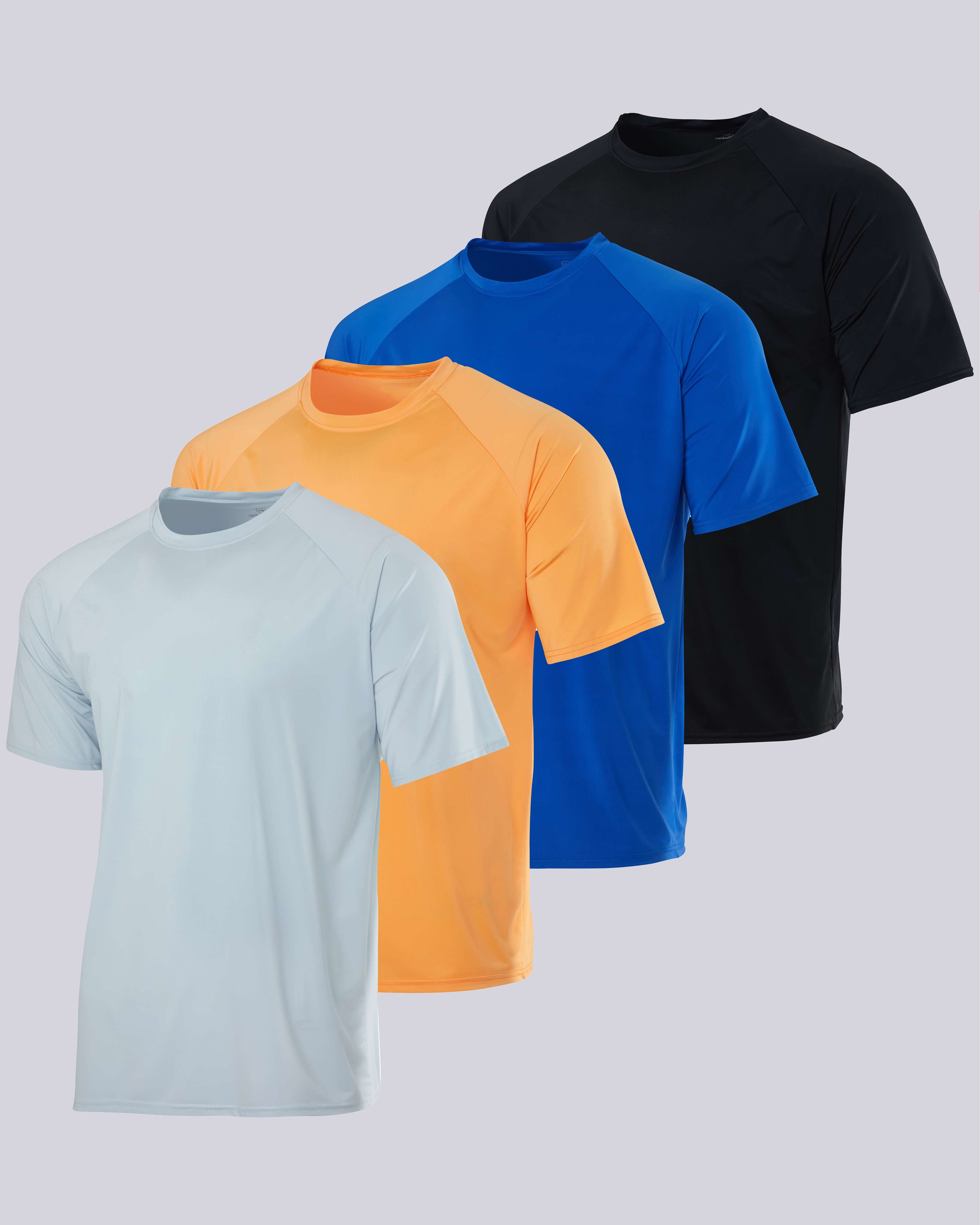 4 Pack: Men's Short Sleeve Rash Guard Shirt (Available In Big & Tall)