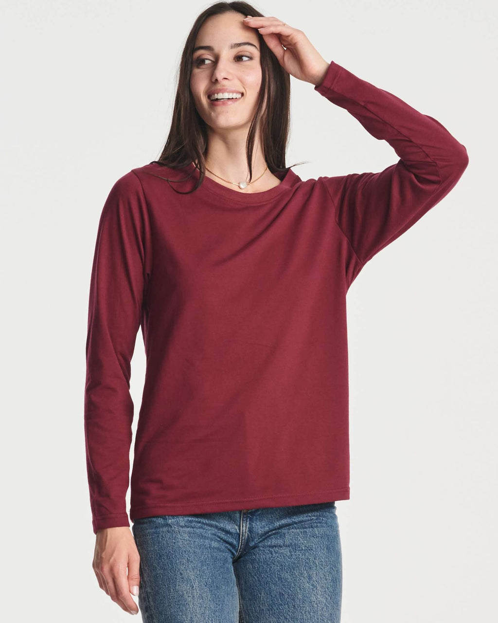 4 Pack: Women's Cotton Classic-Fit Long-Sleeve Crewneck T-Shirt (Available in Plus Size)
