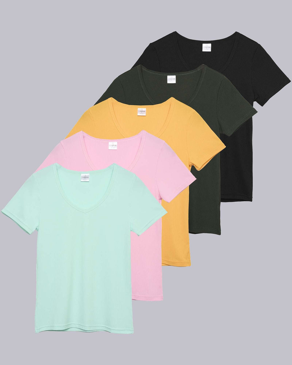 5 Pack: Women's Soft Ribbed Short Sleeve V-Neck T-Shirt