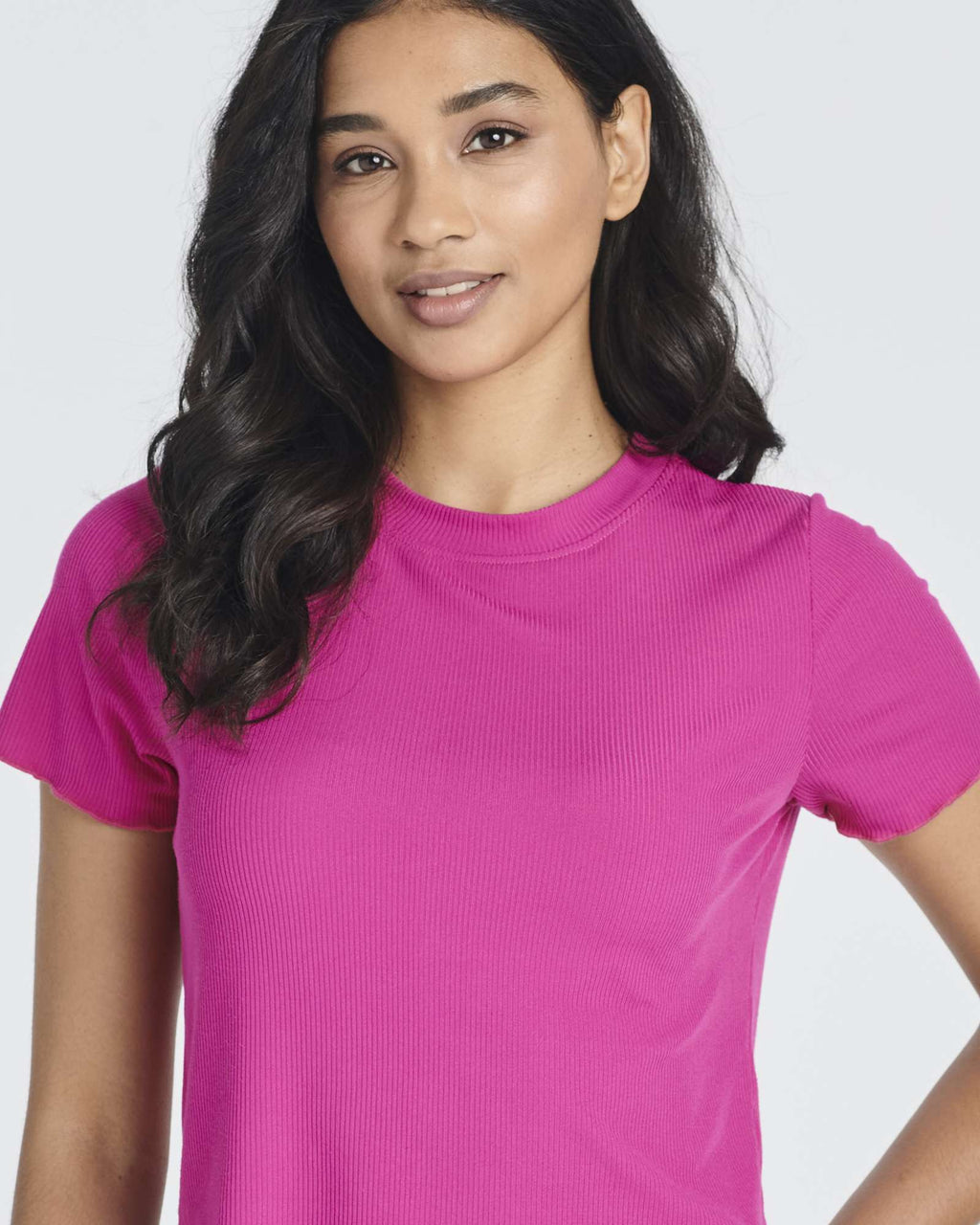 4 Pack: Women's Lettuce Trim Ribbed Knit Short Sleeve Crop Tops