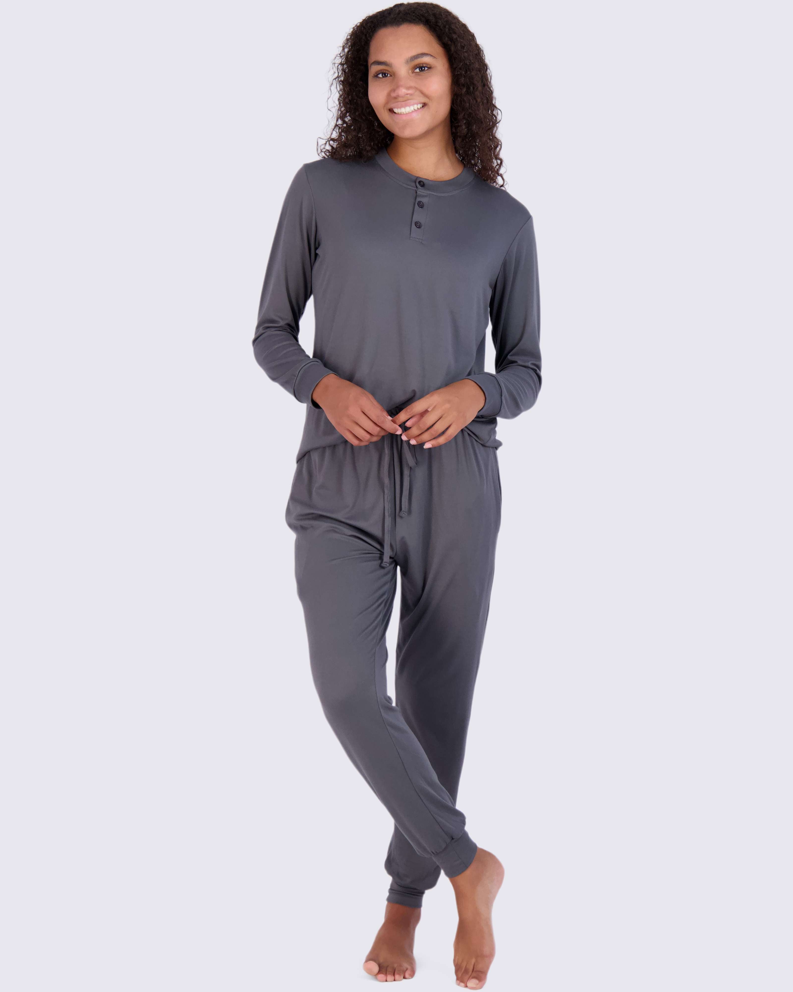 4 Piece: Womens Long Sleeve Henley & Jogger Lounge Pajama Set