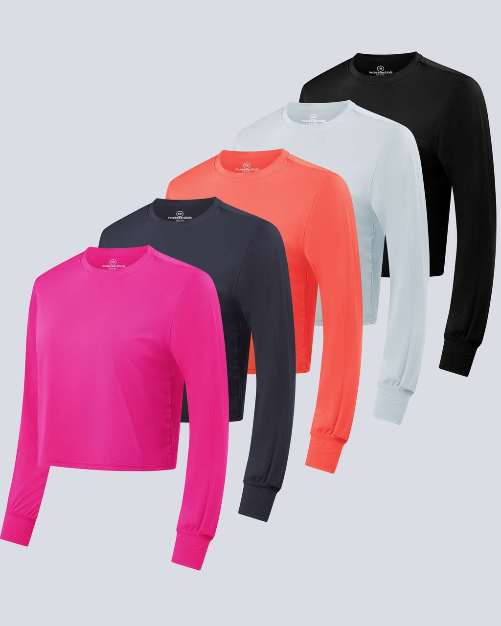 5 Pack: Womens Dry Fit Crop Top Long Sleeve