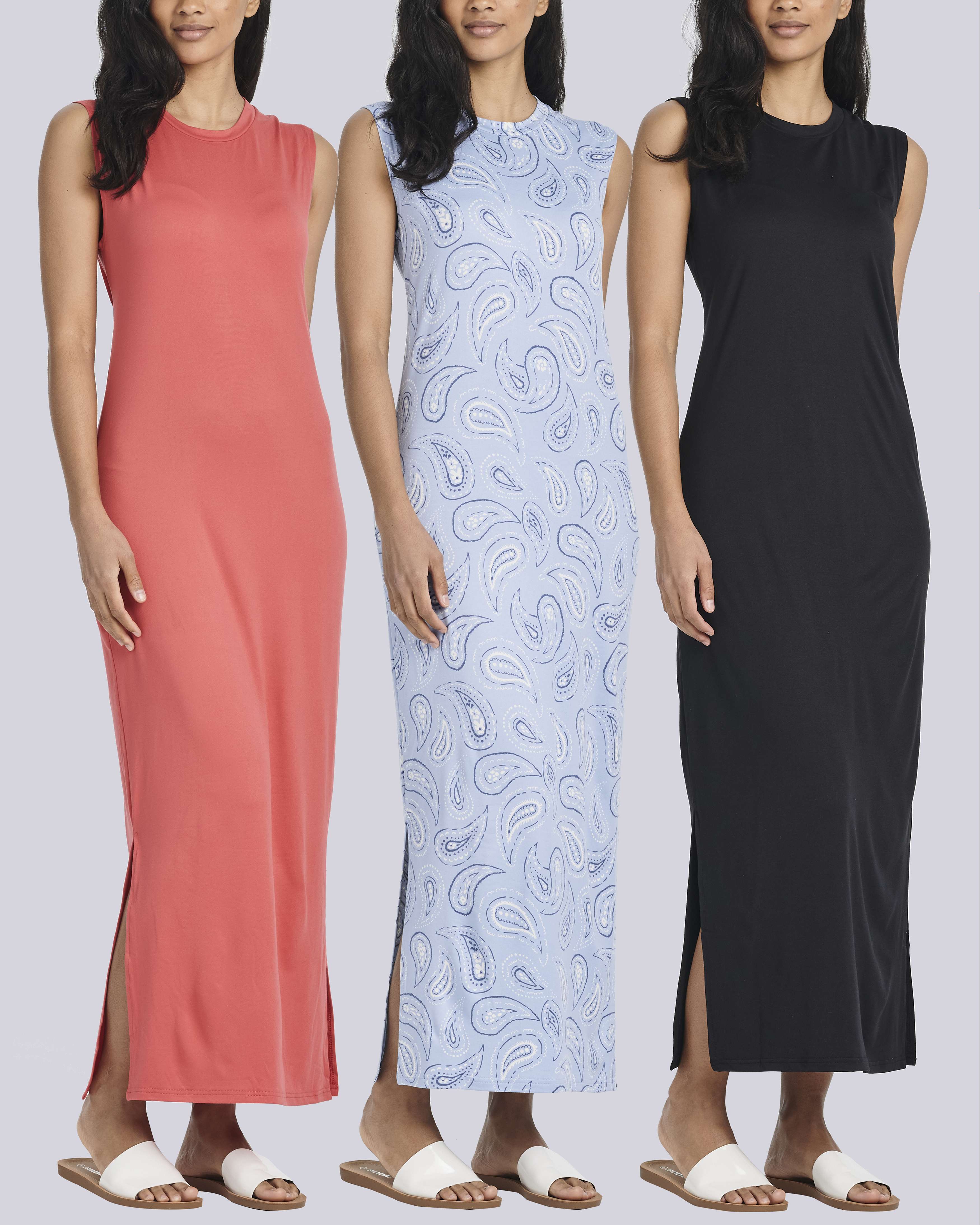 3 Pack: Women's Long Tank Maxi Dress with Pockets (Available In Plus Size)