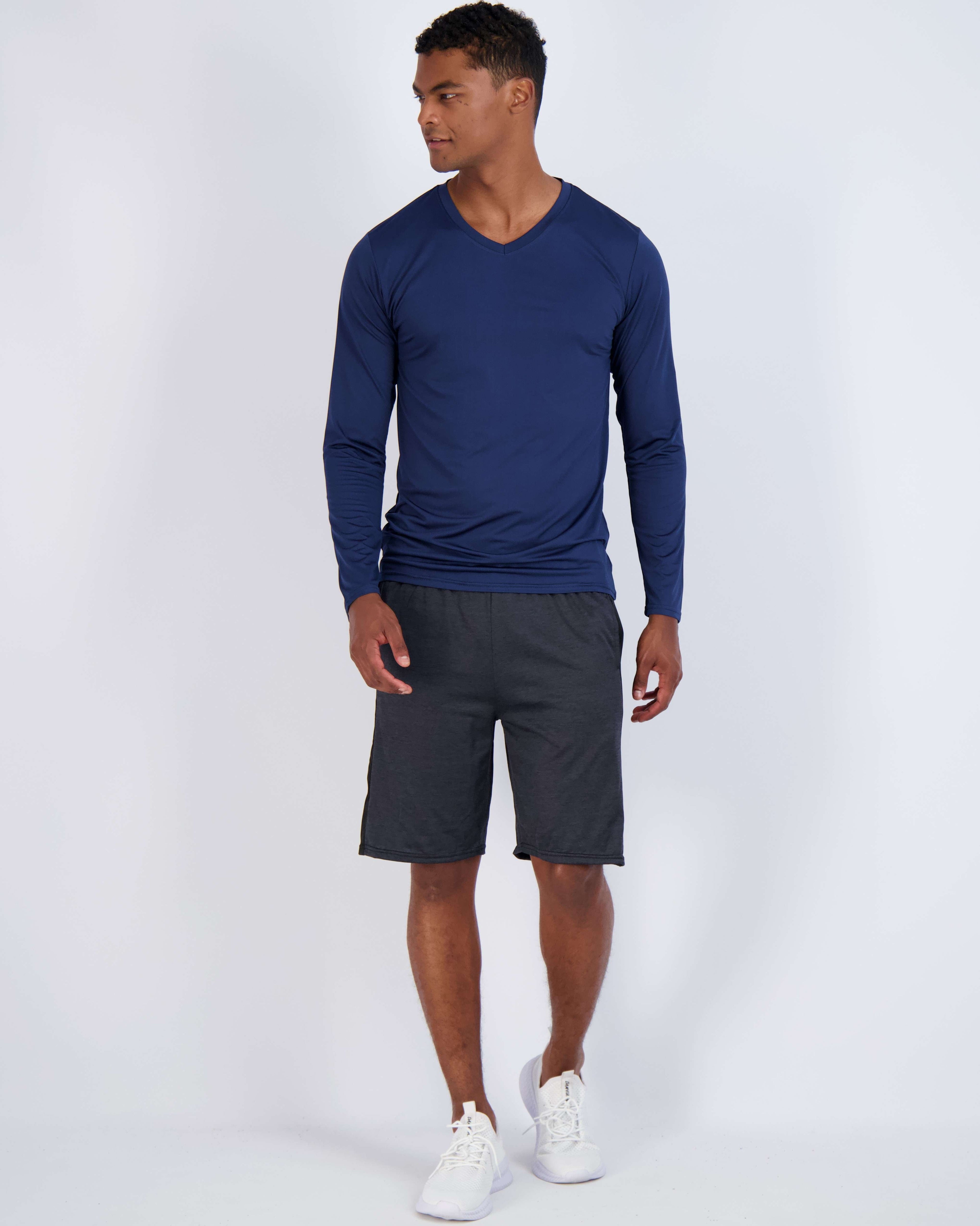 4 Pack: Mens V-Neck Long Sleeve Dry Fit T-Shirt