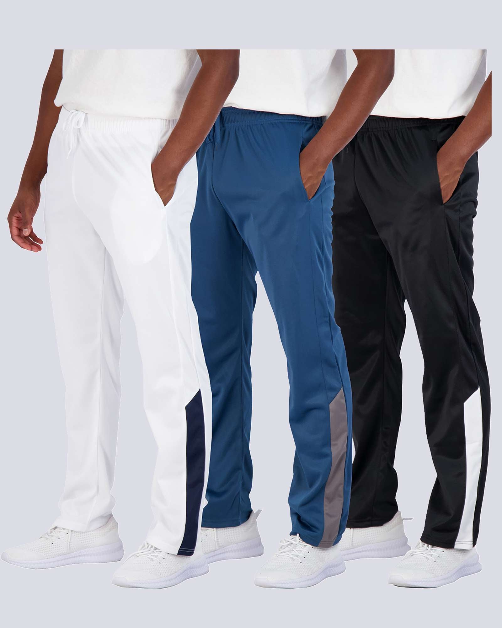 3 Pack: Mens Active Athletic Casual Tricot Open Bottom Sweatpants with Pockets (Available in Big & Tall)