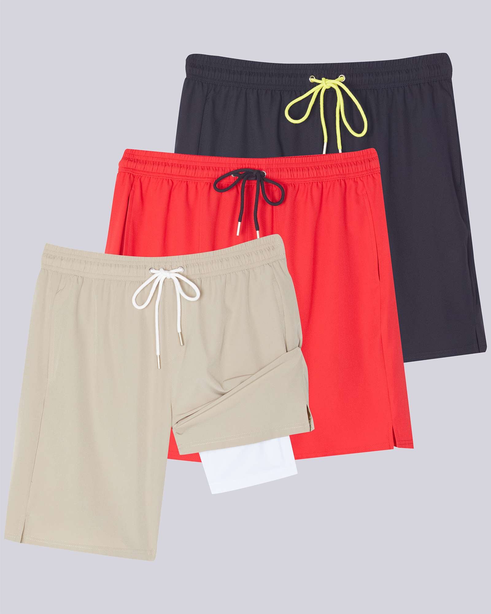 3 Pack: Men's 9" 2-in-1 Board Shorts with Compression Liner