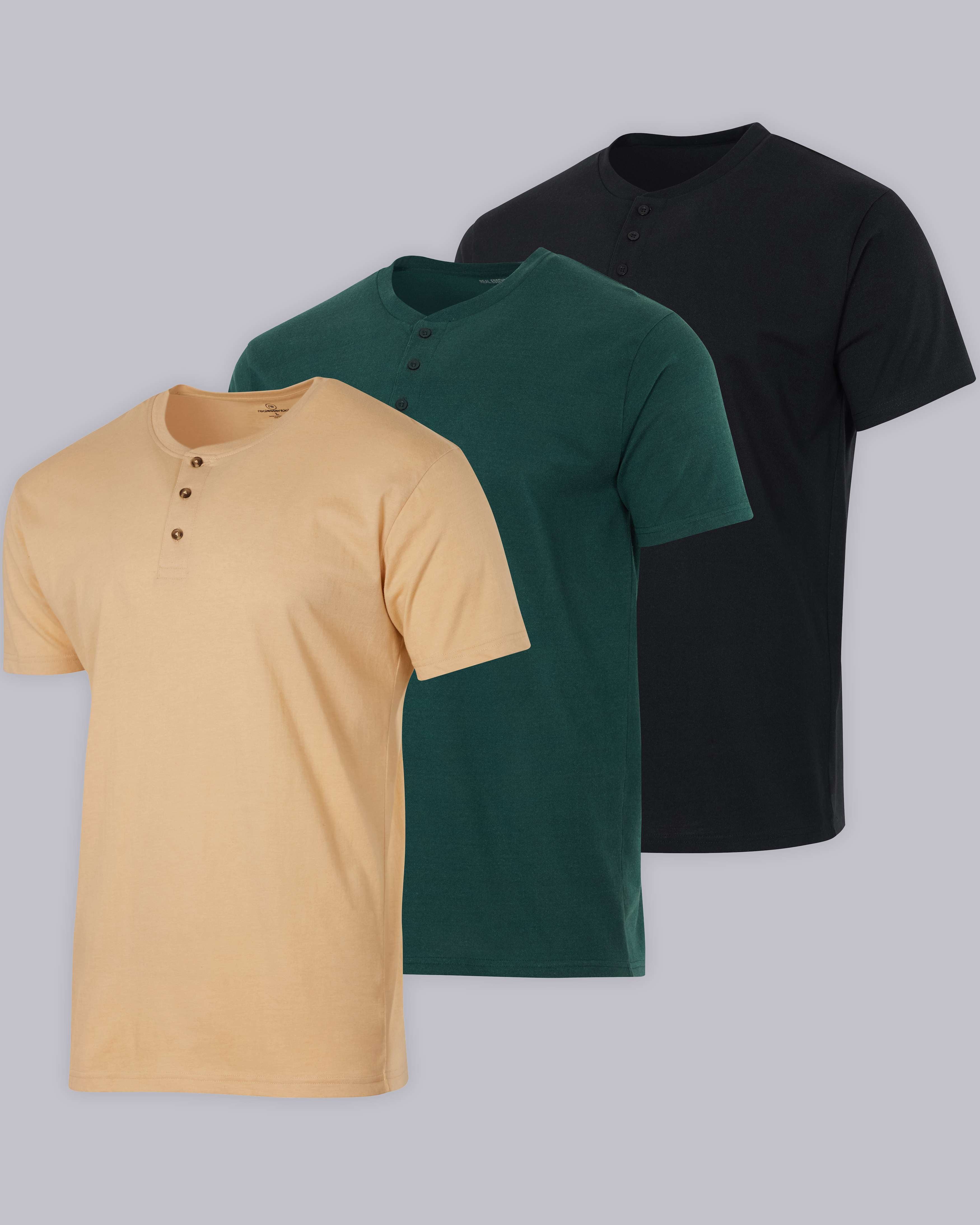 3 Pack: Mens Cotton Short Sleeve Henley T-Shirt