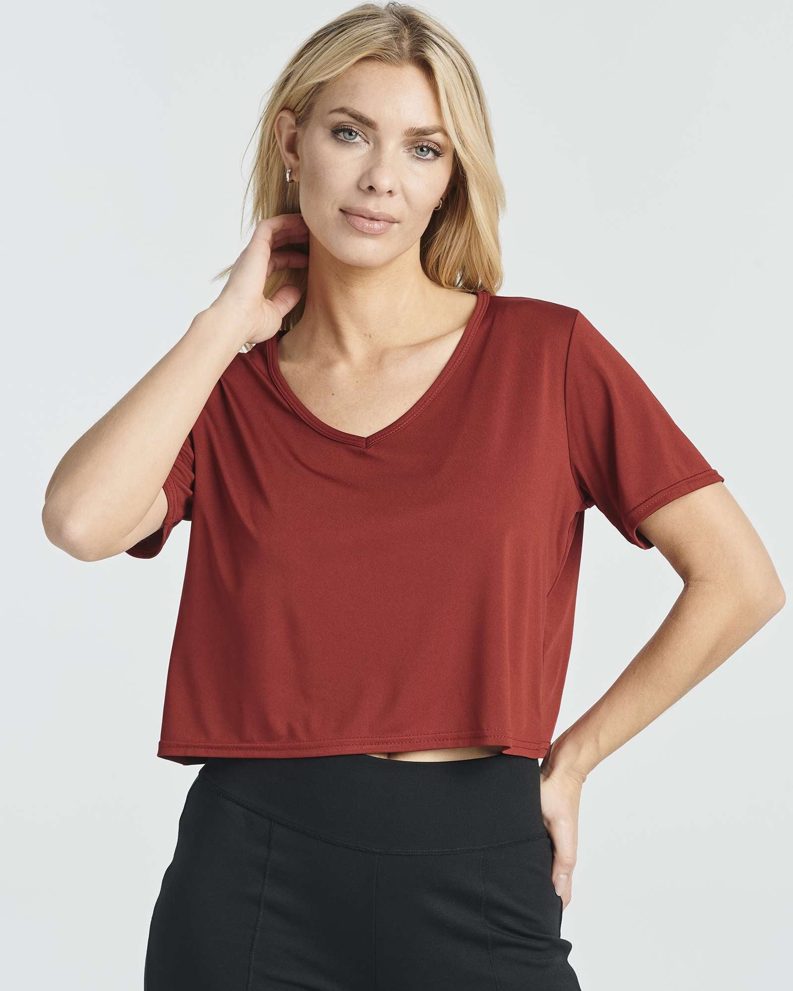 5 Pack: Women's Dry-Fit Short Sleeve V-Neck Crop Top