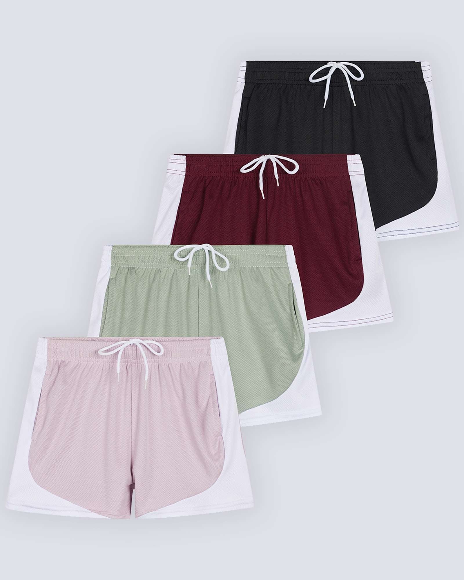 4 Pack: Girls' Mesh Athletic Performance Shorts