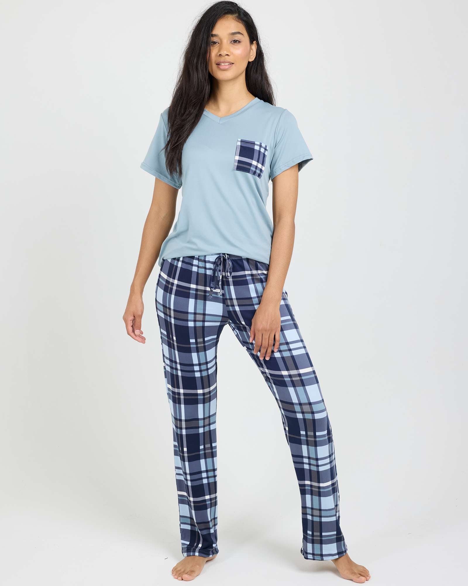 2 Pack: Women’s Pajama Set Super-Soft Short Sleeve V-Neck Top With Pants (Available in Plus Size)