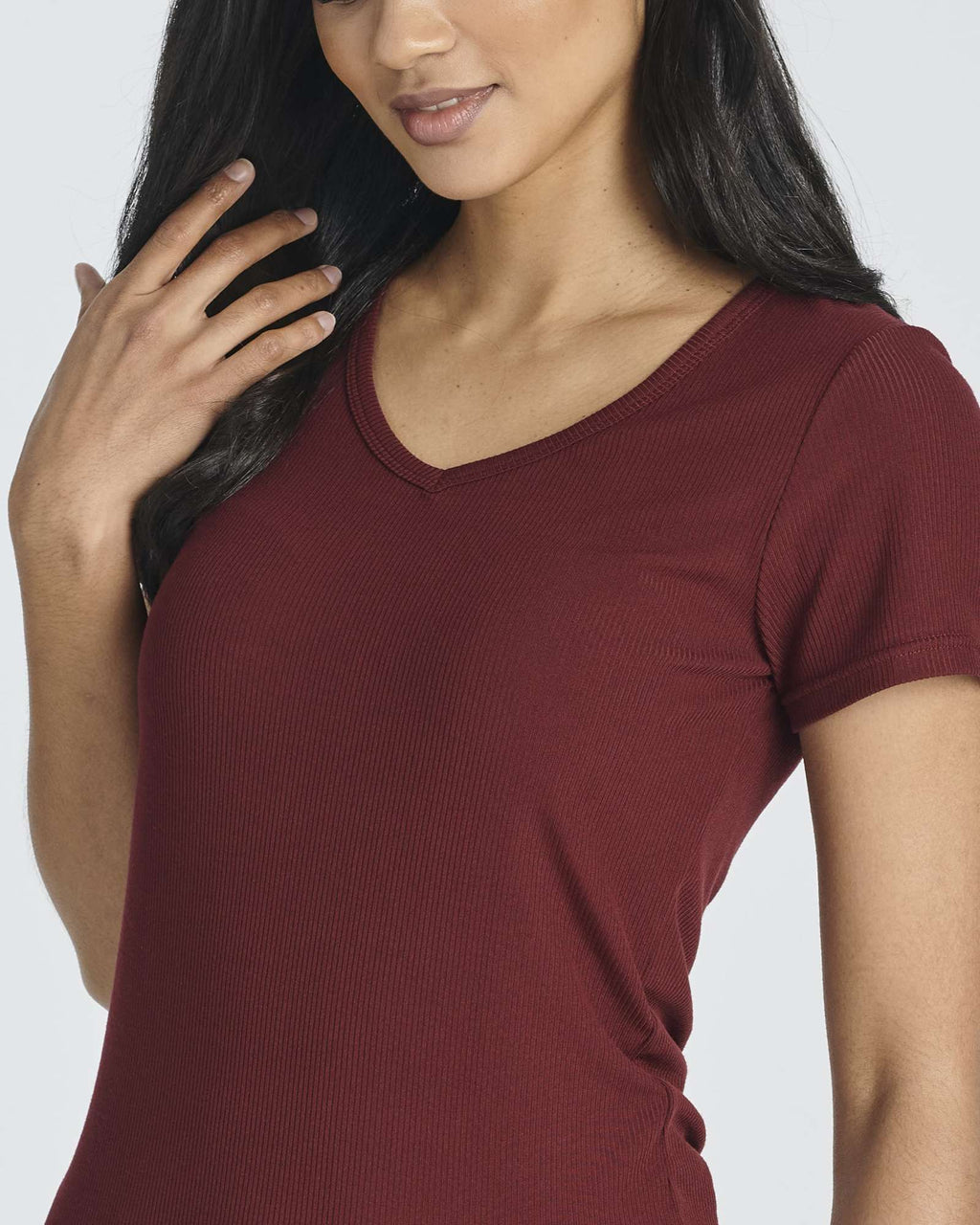 5 Pack: Women's Soft Ribbed Short Sleeve V-Neck T-Shirt