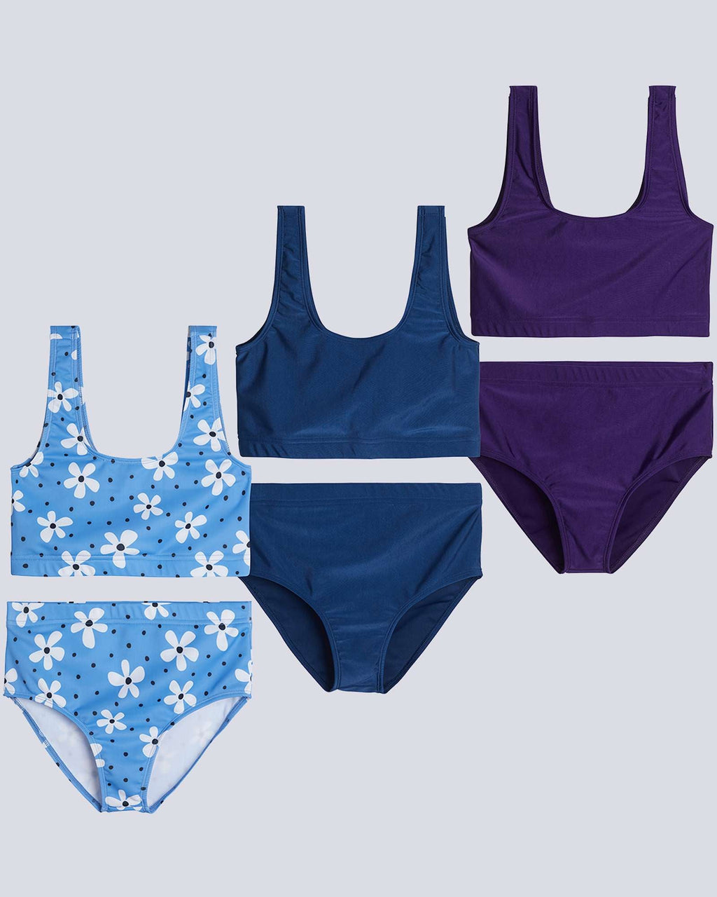 3 Pack: Girl's 2-Piece Beach Sport Bikini Swimsuit - Swimwear for Girls UPF 50+