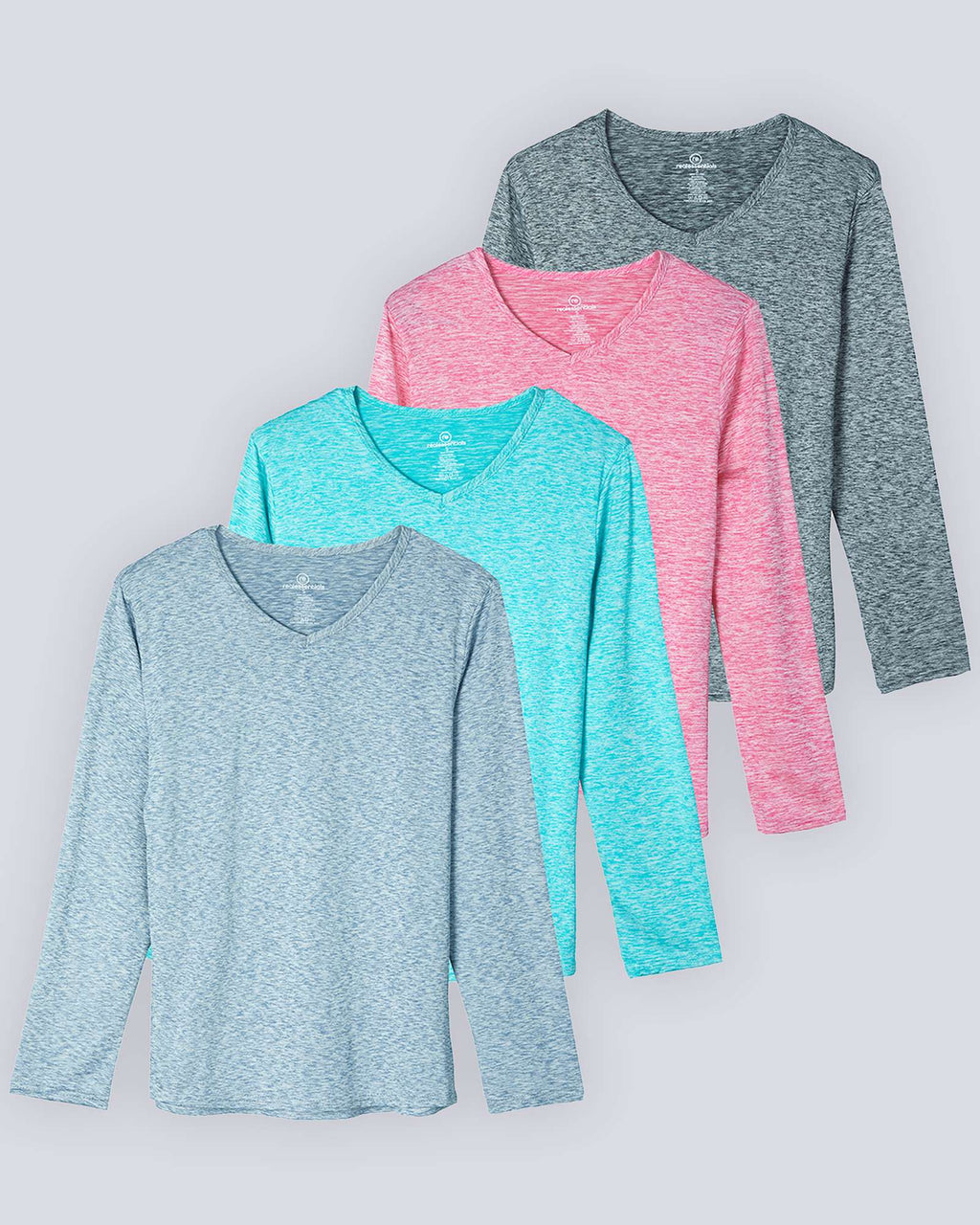 4 Pack: Women's Dry-Fit Long-Sleeve V-Neck Athletic Workout Shirt (Available in Plus Size)