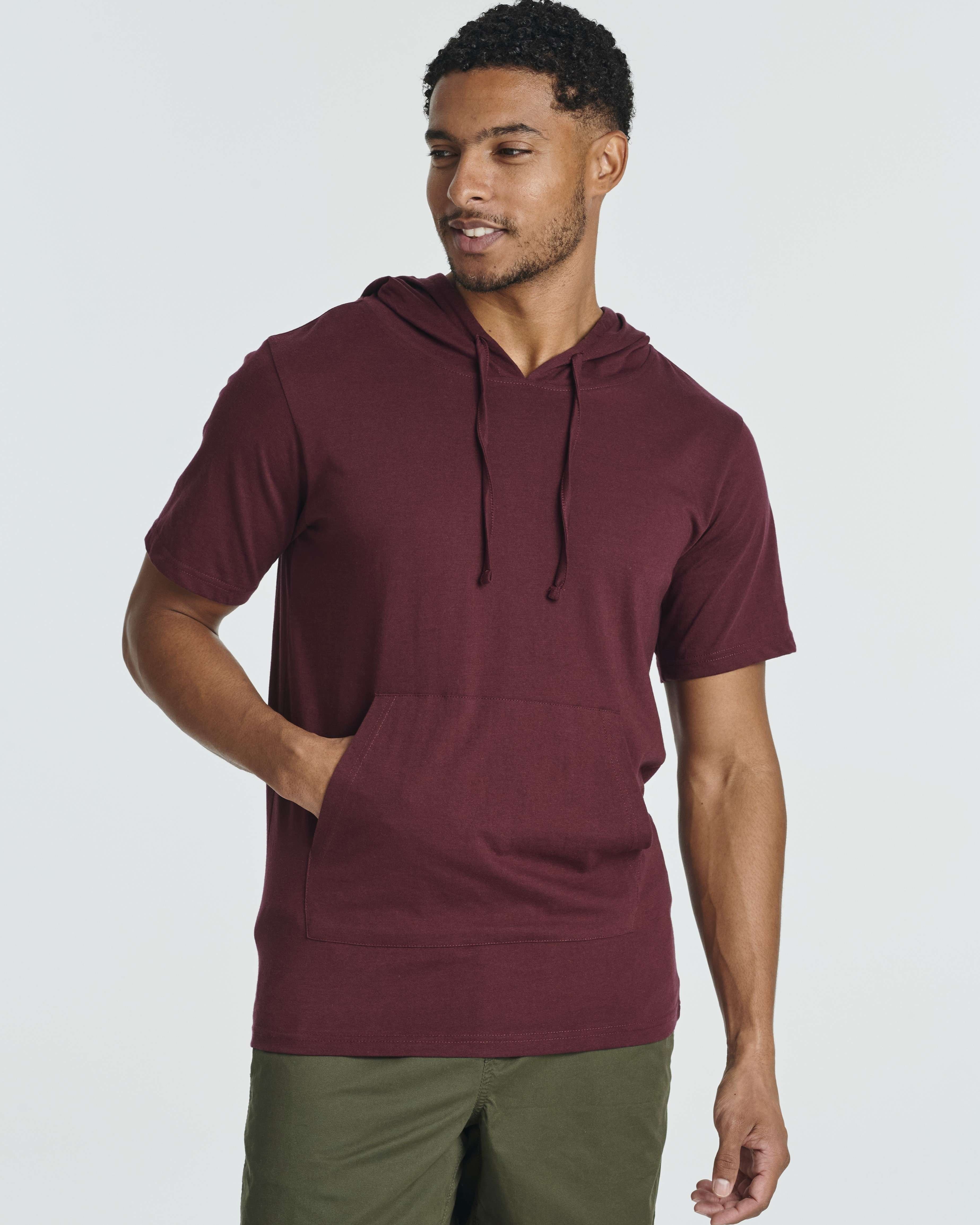 Men's Cotton Short-Sleeve Hoodie Hooded T-Shirt With Drawstring & Pockets (Available in Big & Tall)