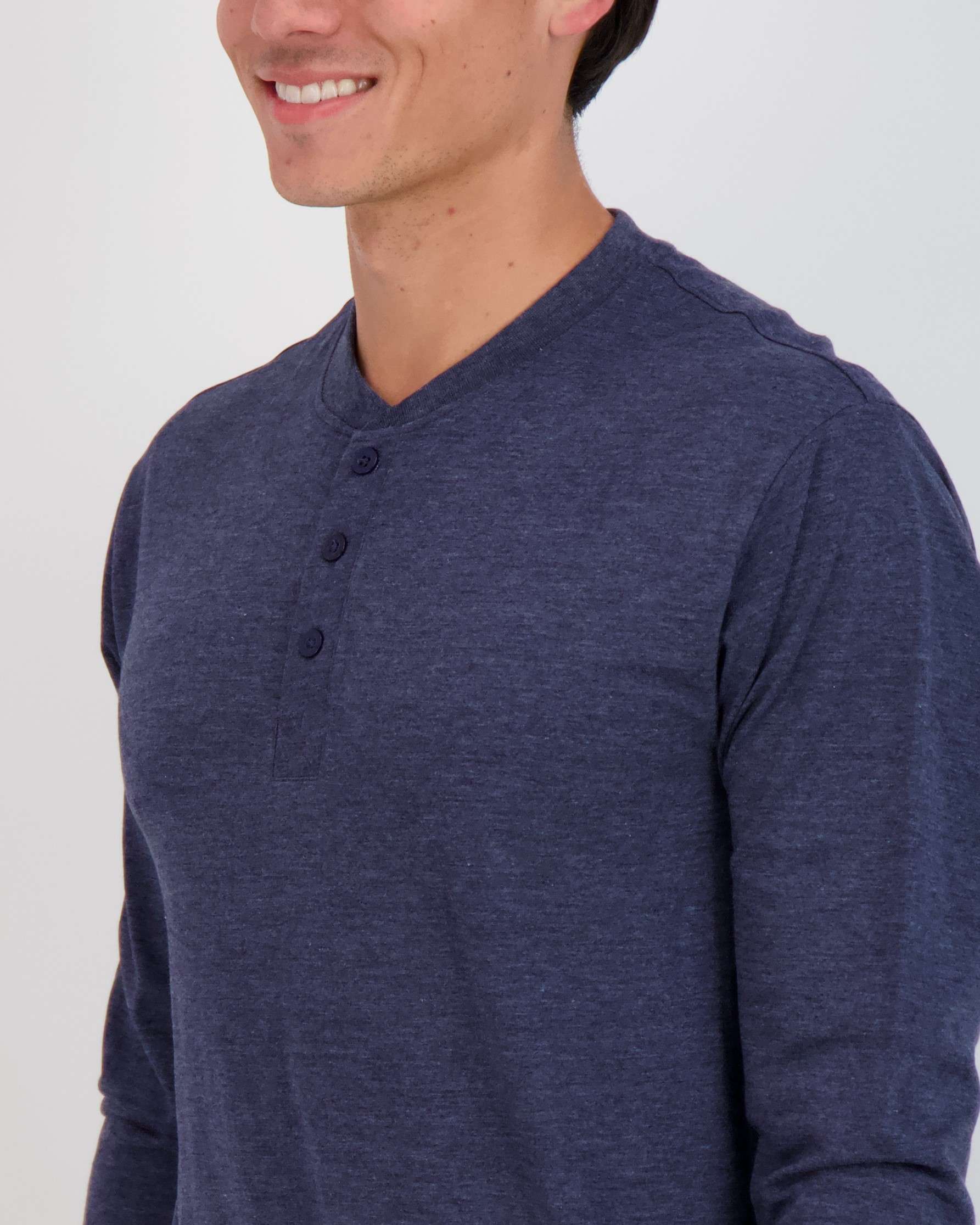 3 Pack: Mens Long Sleeve Cotton Henley T-Shirt